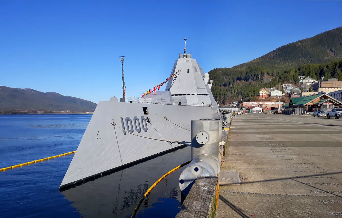 Photo wallpaper pier, squadron, destroyer, Zumwalt