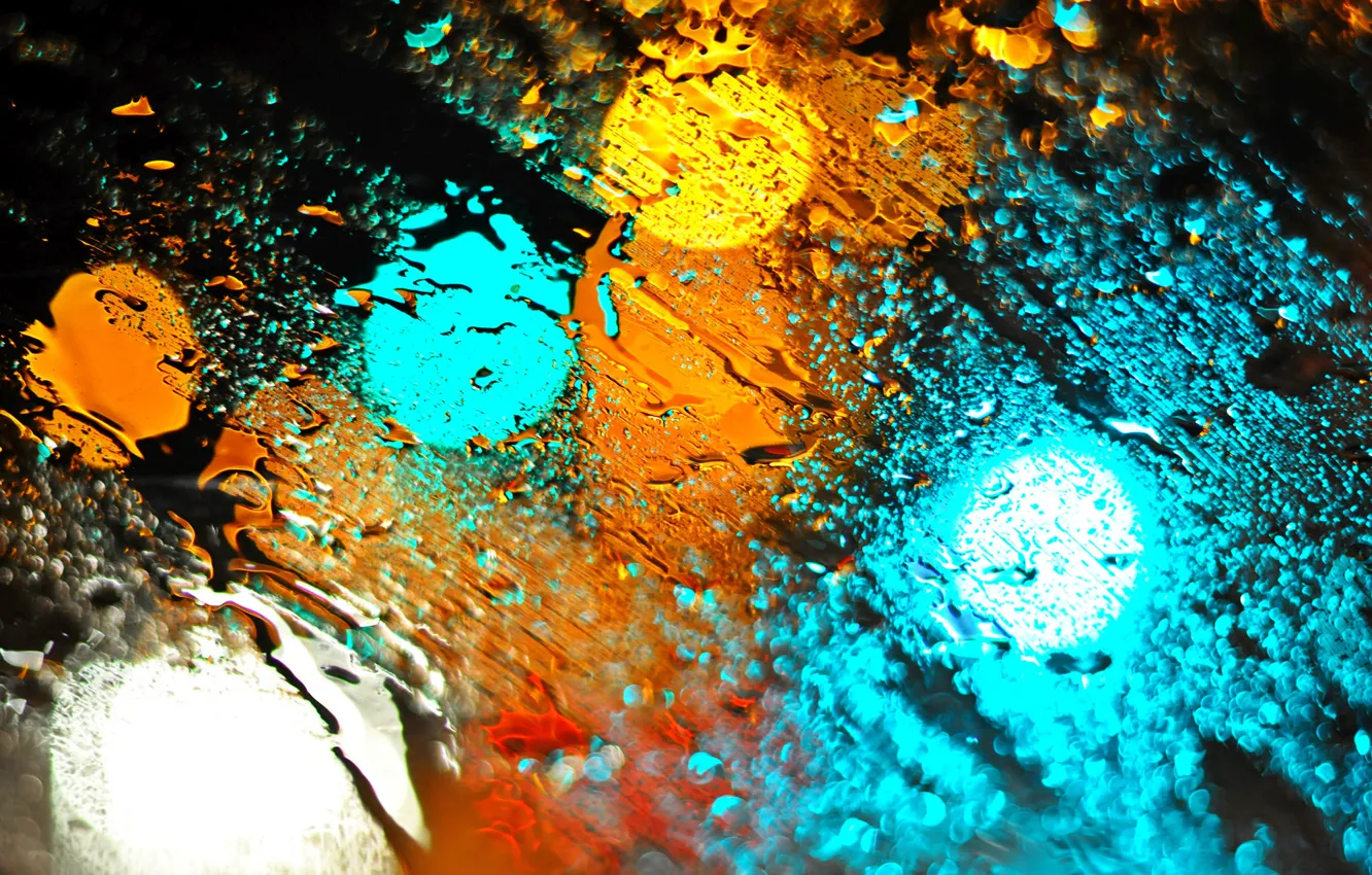 Photo wallpaper glass, drops, lights