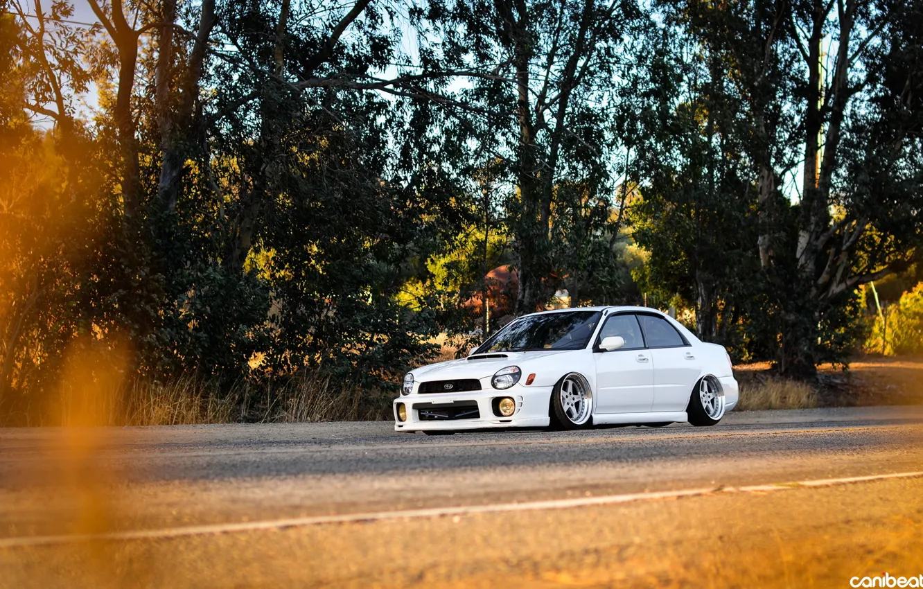 Photo wallpaper road, car, auto, tuning, lowrider, subaru impreza, Subaru