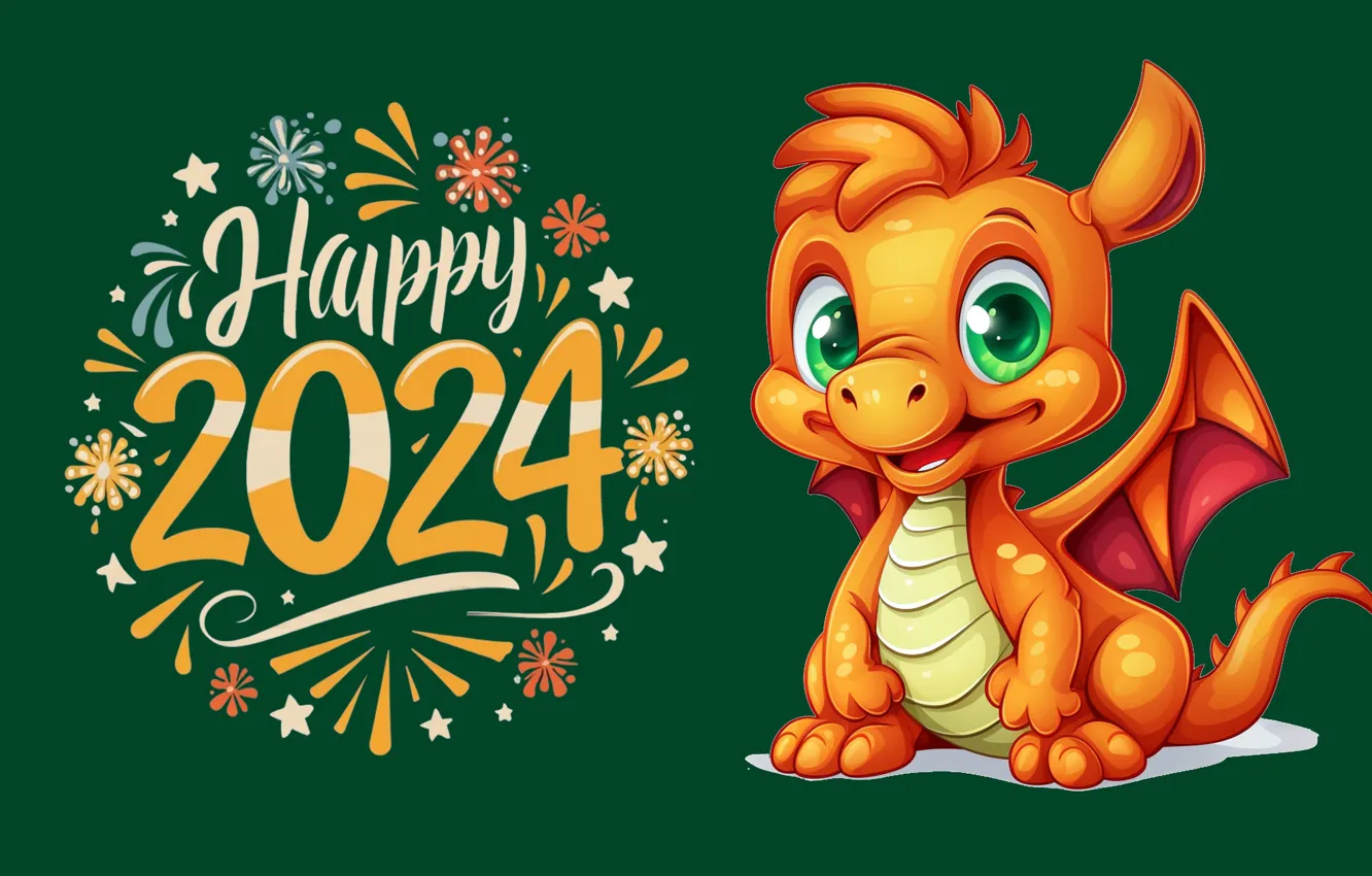 Photo wallpaper look, orange, the inscription, dragon, new year, salute, figures, red