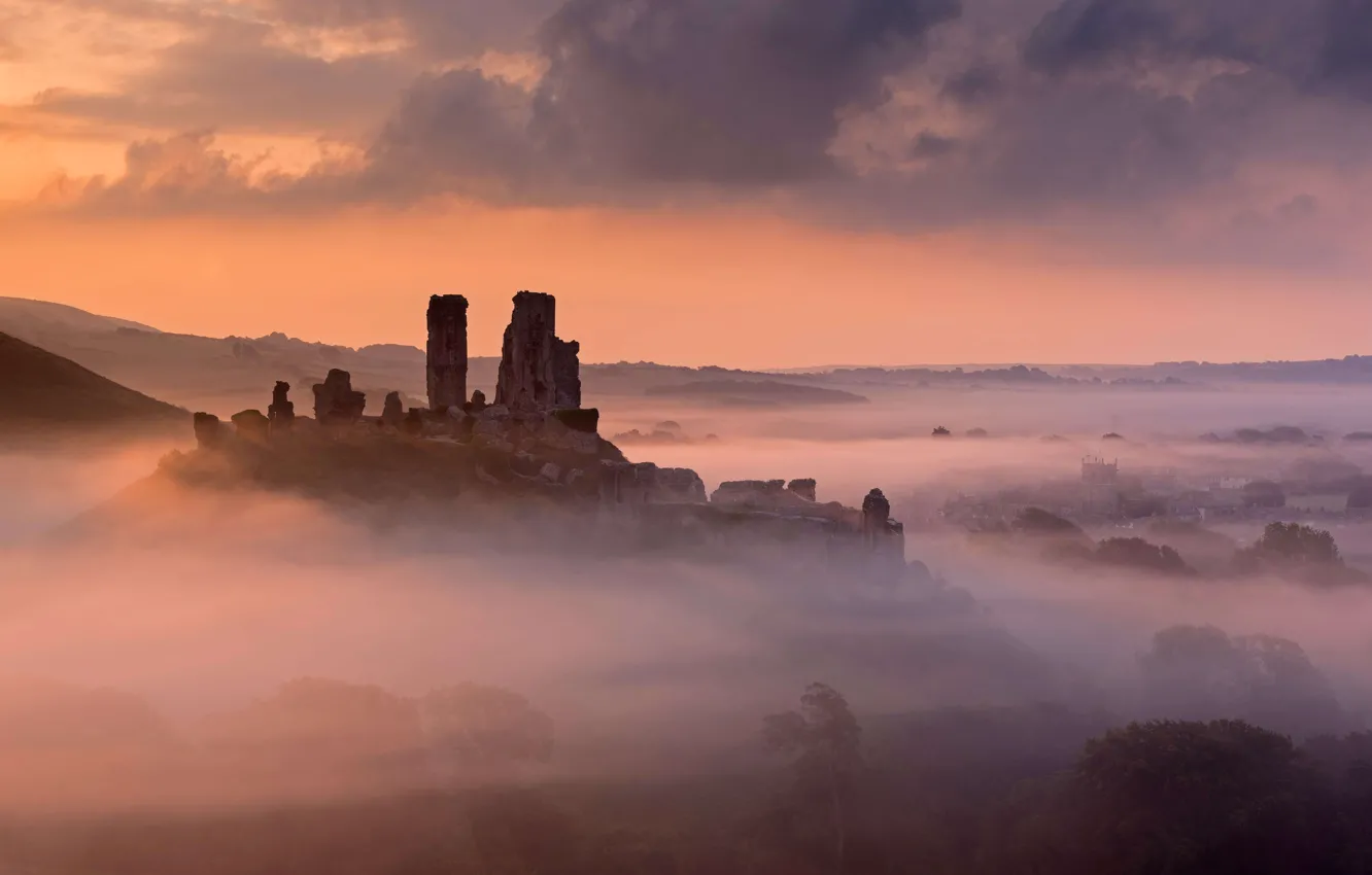 Photo wallpaper England, ruins, Dorset, Corfe castle