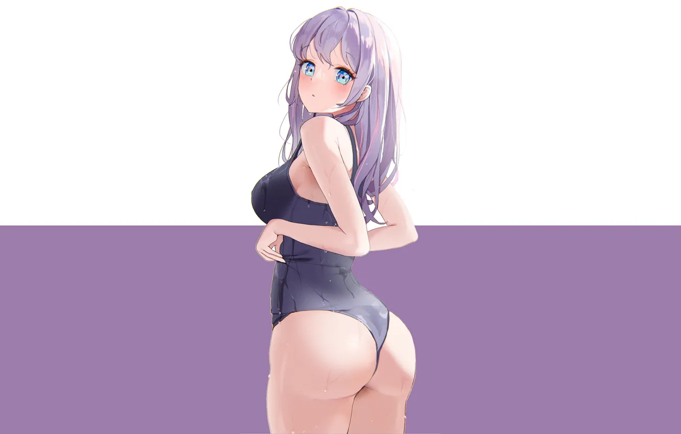 Photo wallpaper kawaii, girl, anime, purple, swimsuit, butt, cute, Backside