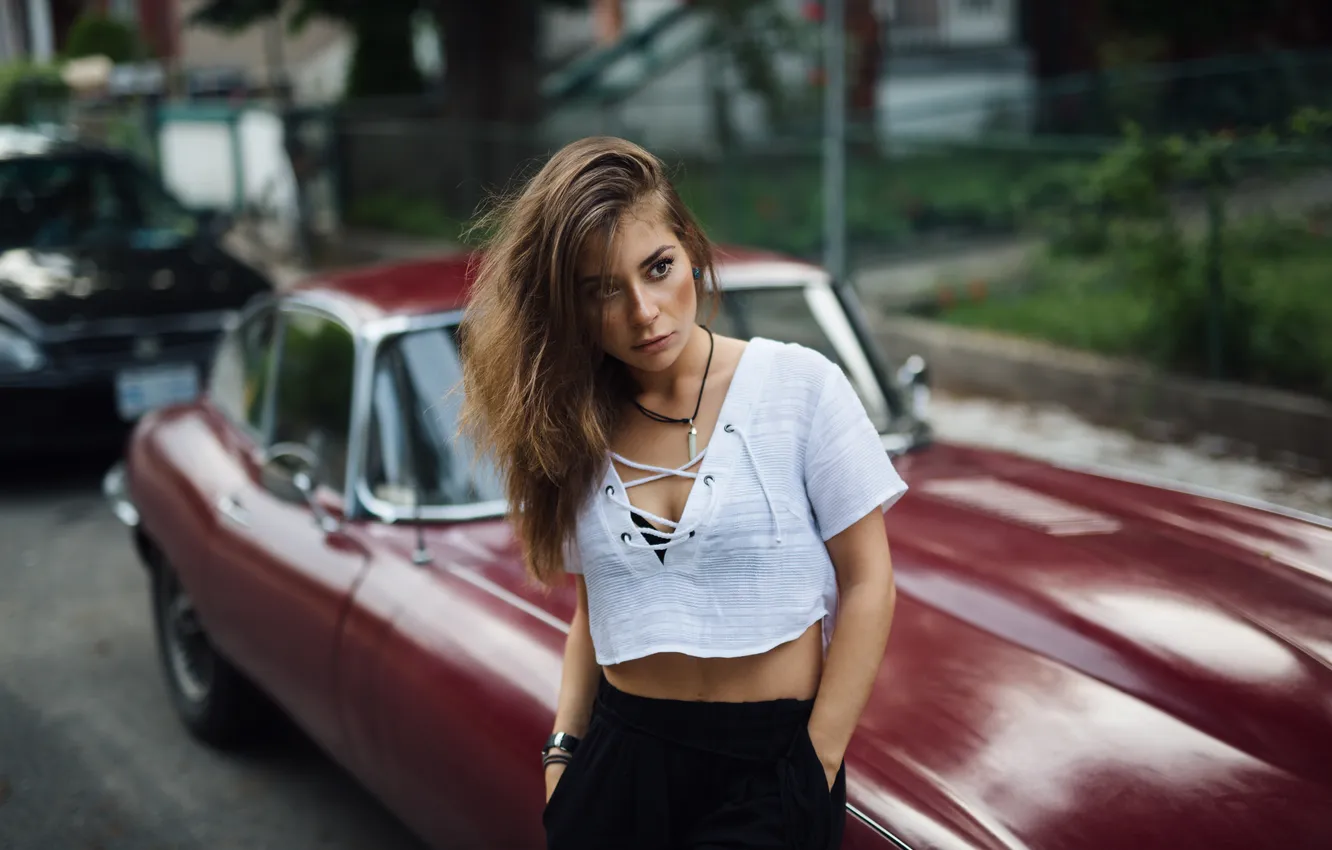 Photo wallpaper look, girl, face, background, hair