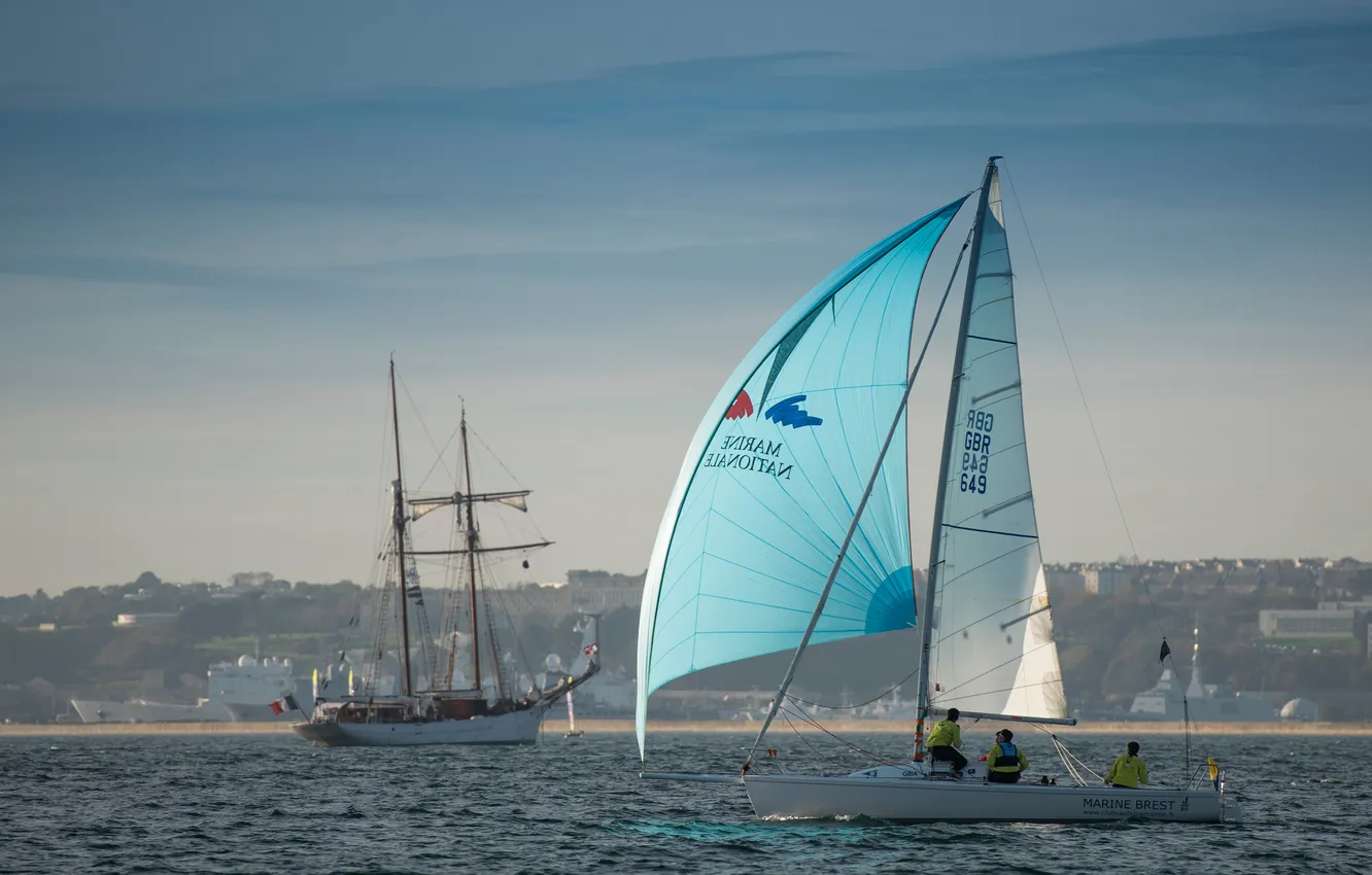 Photo wallpaper sea, boat, ship, sailboat, yacht, sail