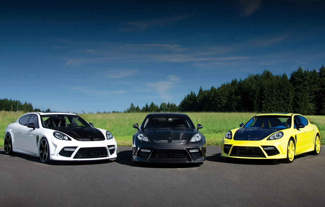 Photo wallpaper Porsche, Panamera, cars, tuning, Turbo, three, Mansory, mix