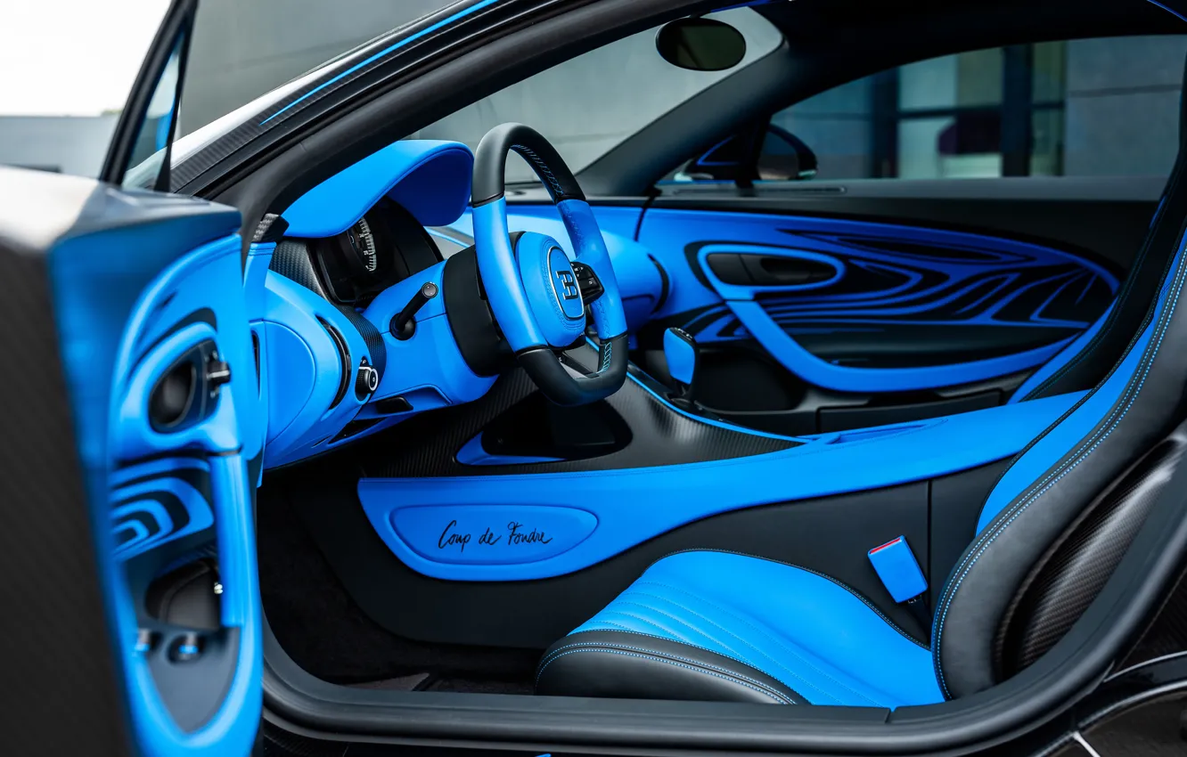 Photo wallpaper Bugatti, blue, Chiron, car interior, Bugatti Chiron Super Sport Love at First Sight
