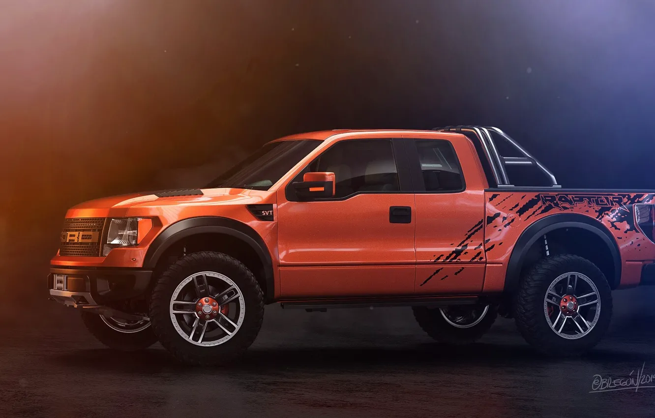 Photo wallpaper machine, auto, rendering, Ford, SUV, side view, F-150, Orange Tulip