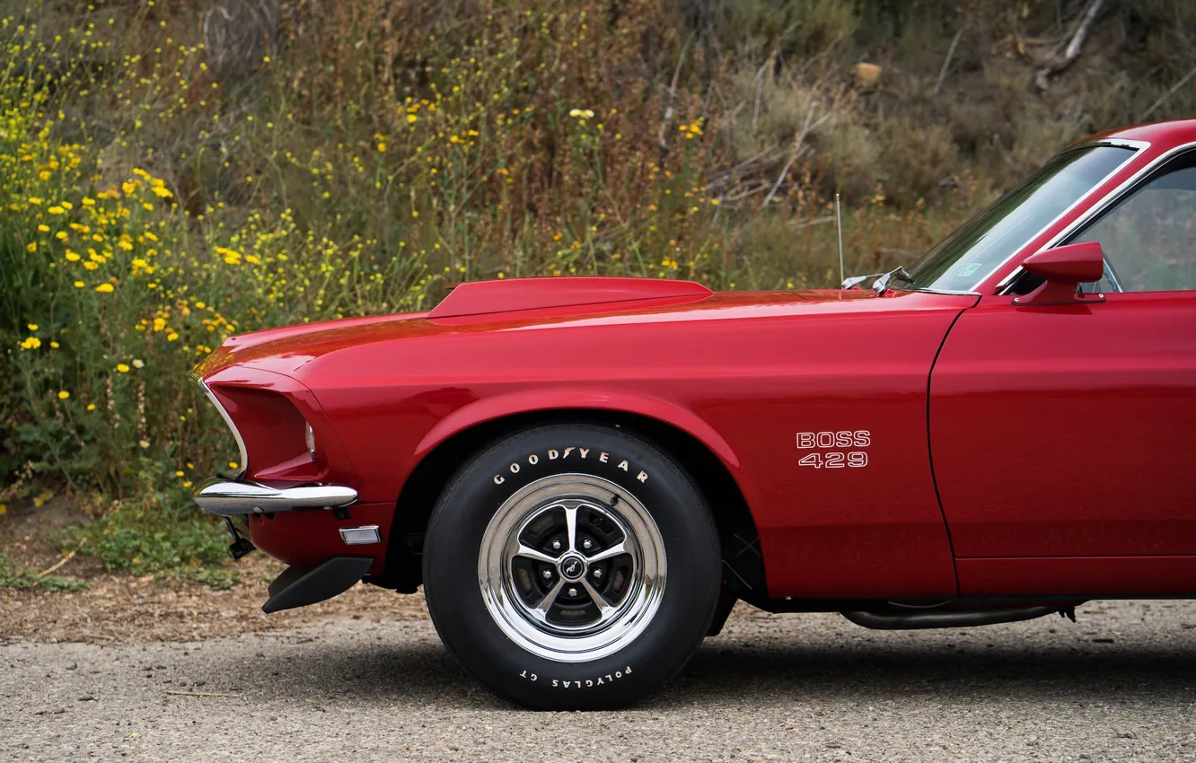 Photo wallpaper car, Mustang, Ford, Muscle, 1969, red, Classic, Boss