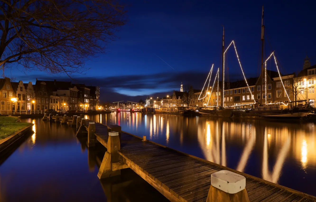 Photo wallpaper lights, the evening, Netherlands, Holland