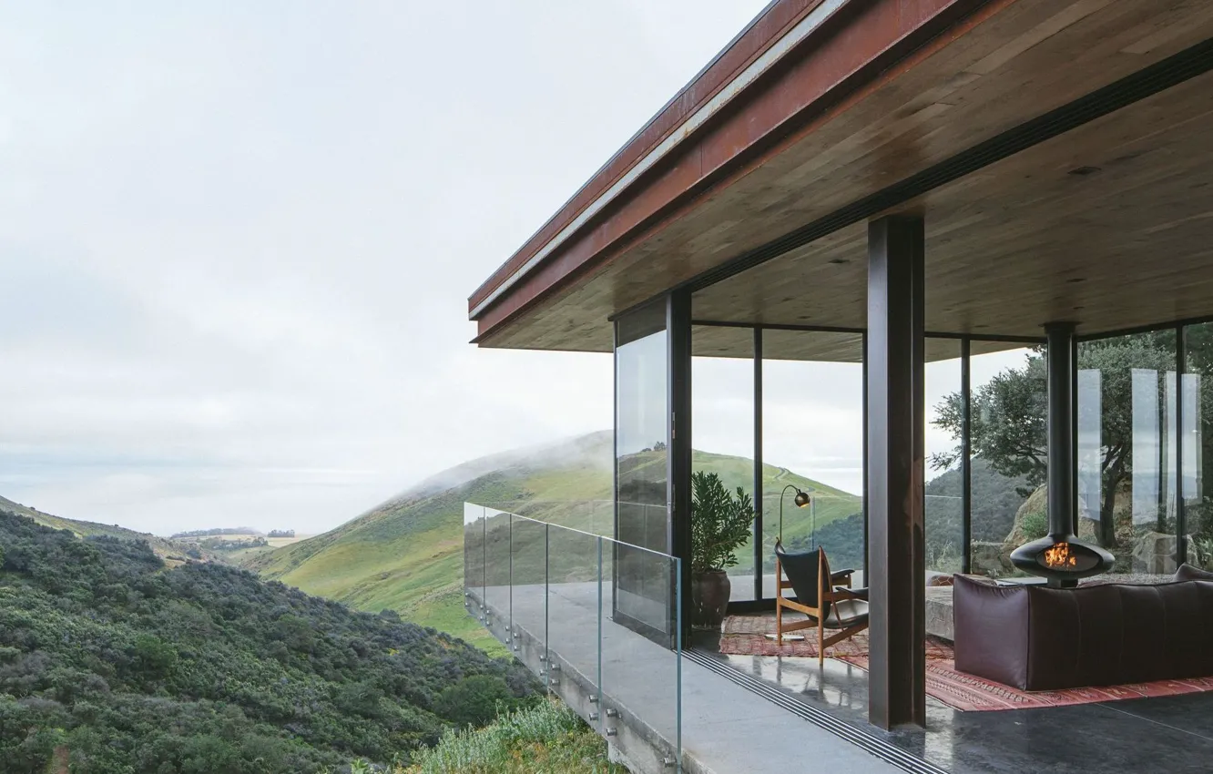 Photo wallpaper design, style, Villa, interior, fireplace, California, living room, Santa Barbara