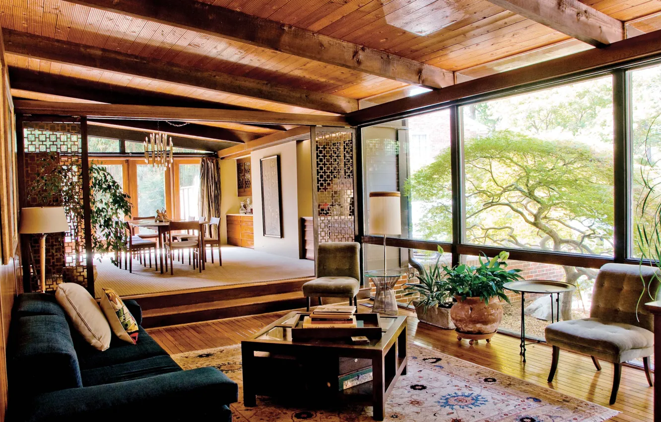 Photo wallpaper interior, living room, dining room, Mid-Century Modern