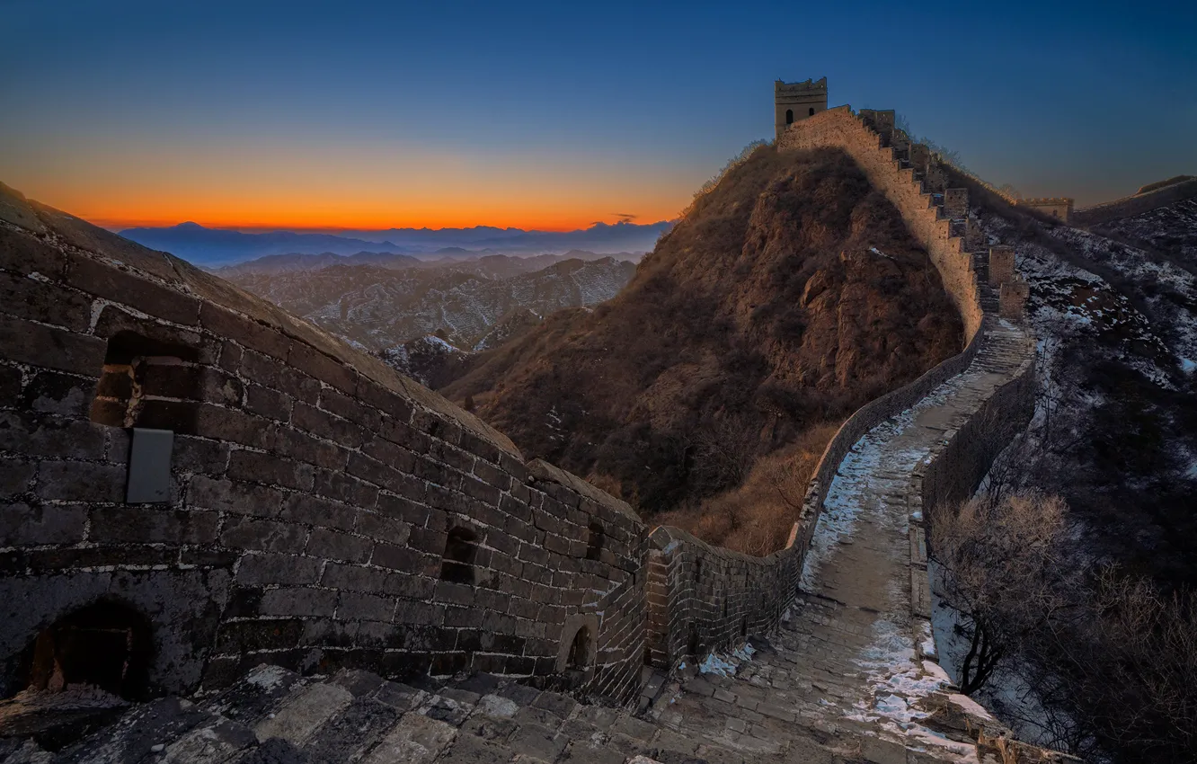 Photo wallpaper mountains, tower, China, Great wall