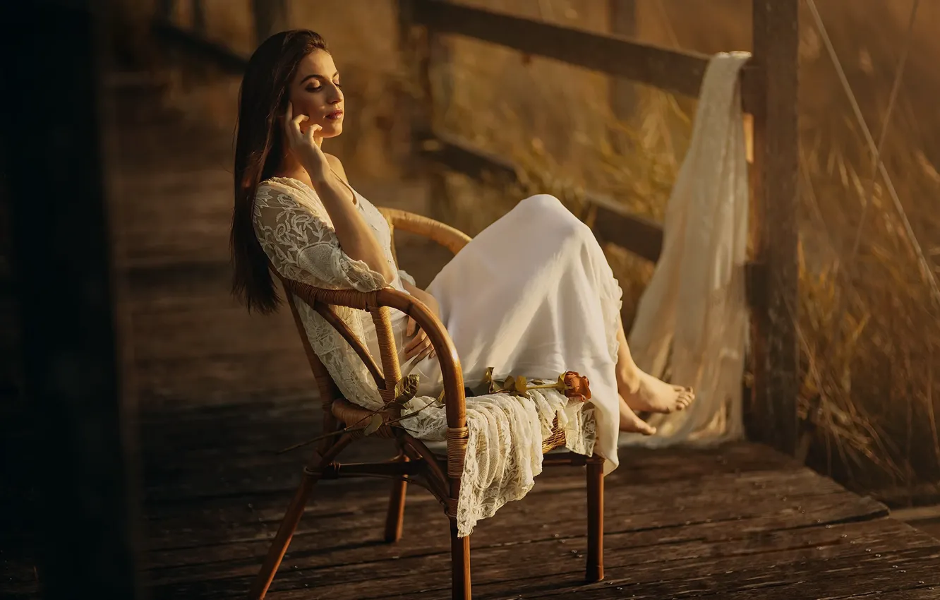 Photo wallpaper girl, chair, Marta Belda