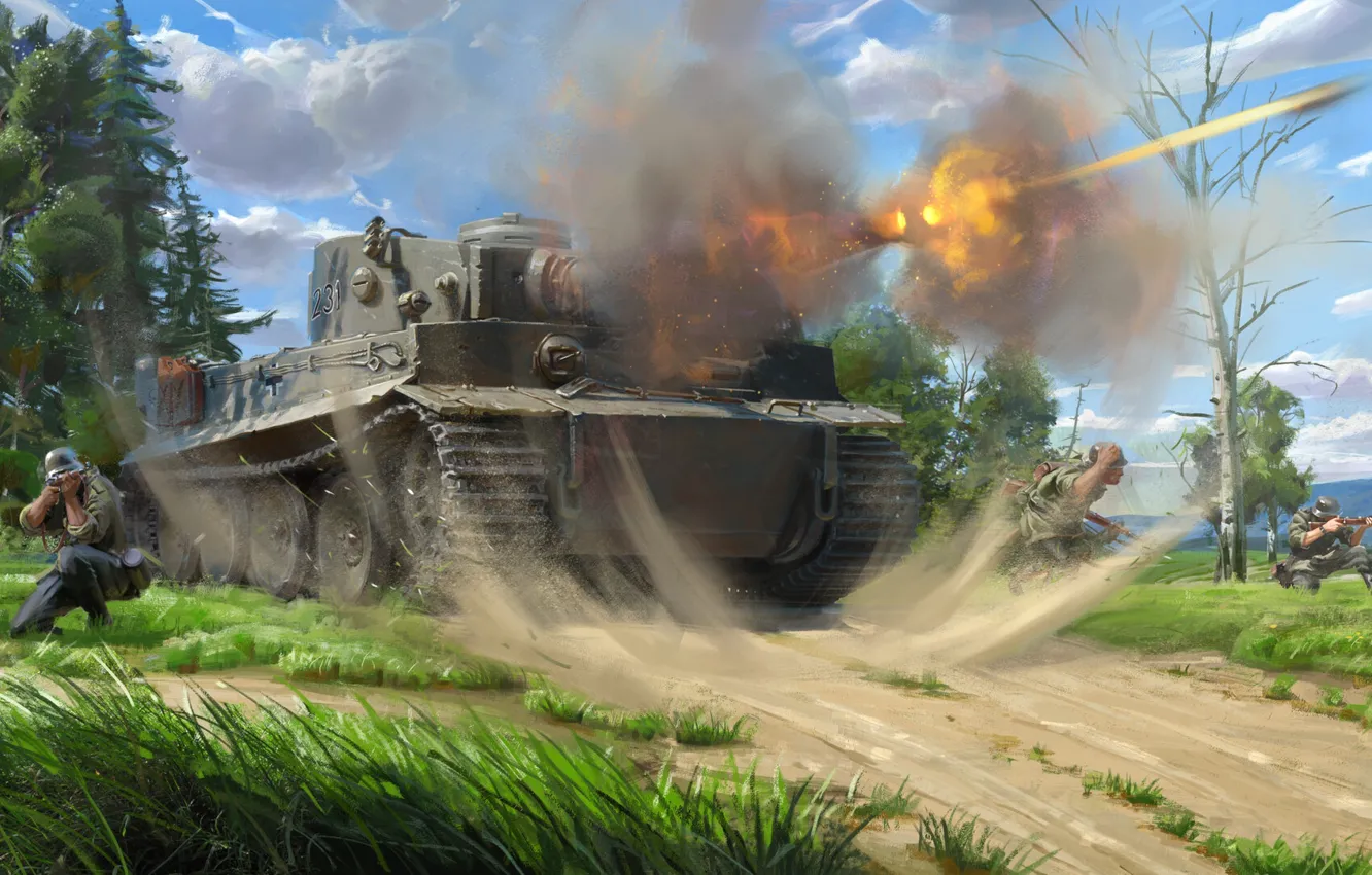 Photo wallpaper Michal Kus, A Tiger's biting force, Panzerkampfwagen VI Ausf.H, The power of a tiger bite, …