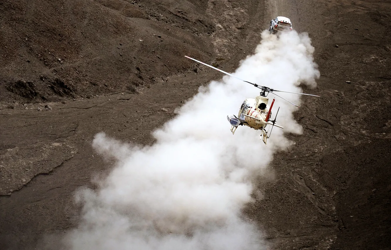 Photo wallpaper Mini, Dust, Sport, Helicopter, Race, Dakar, SUV, Rally