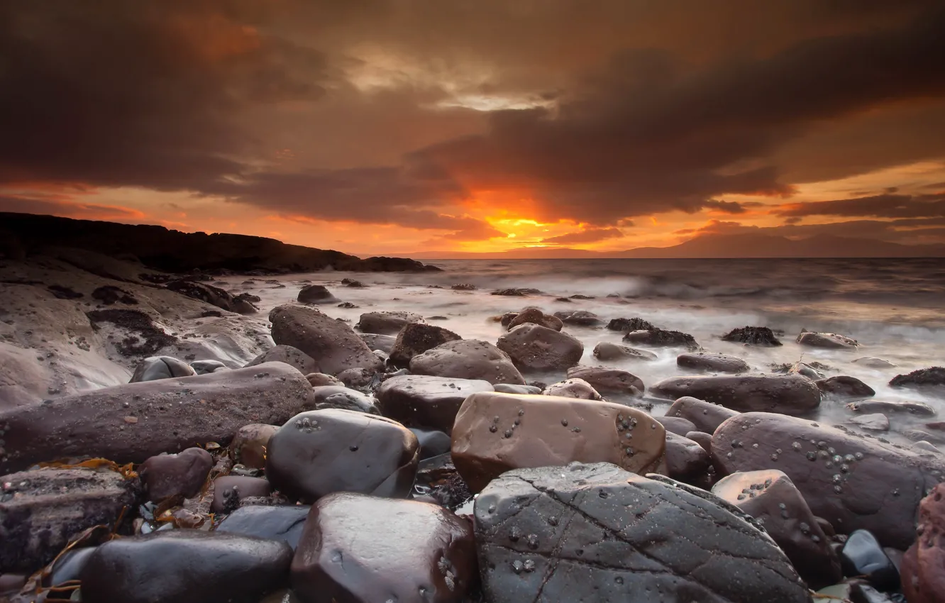 Photo wallpaper sea, sunset, shore