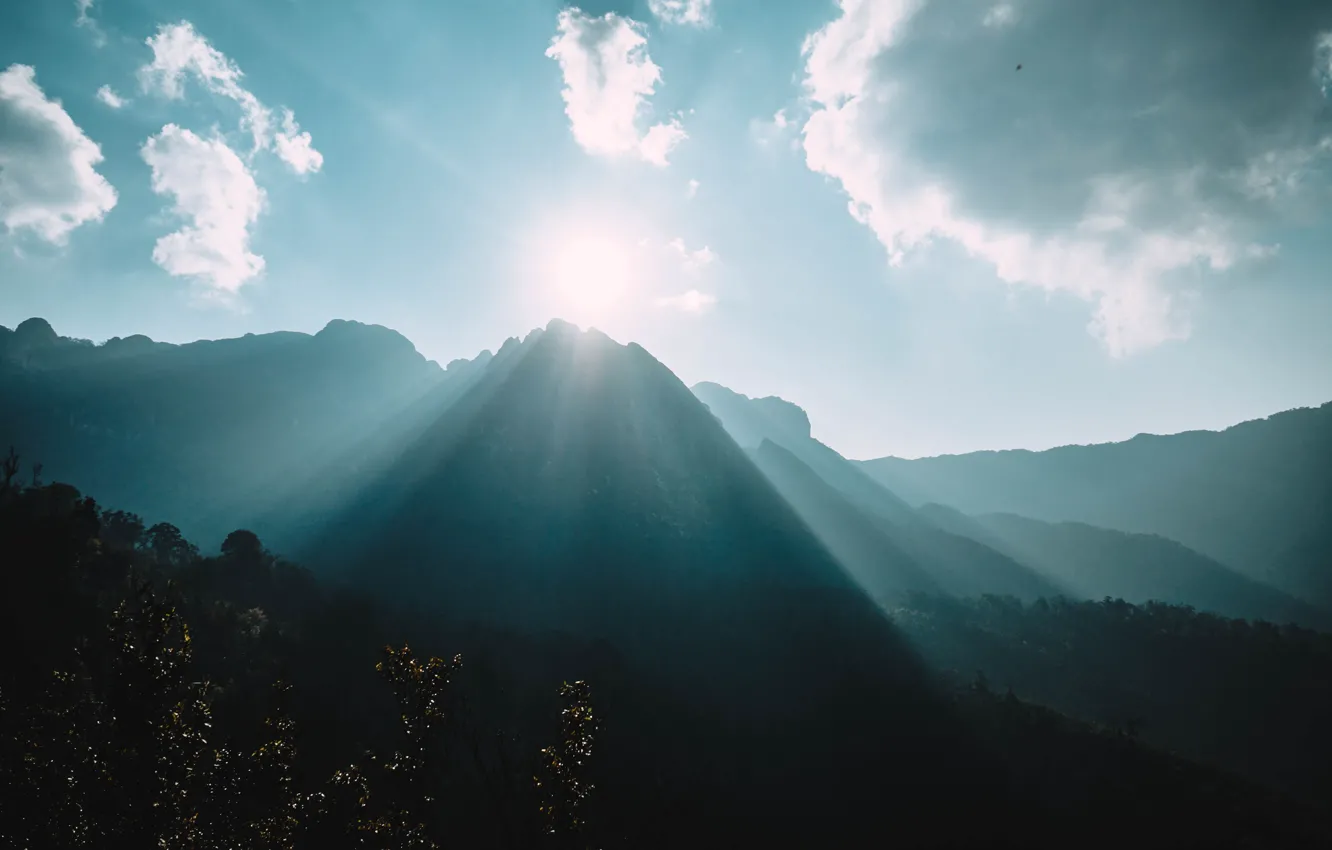 Photo wallpaper the sky, clouds, mountains, nature, fog