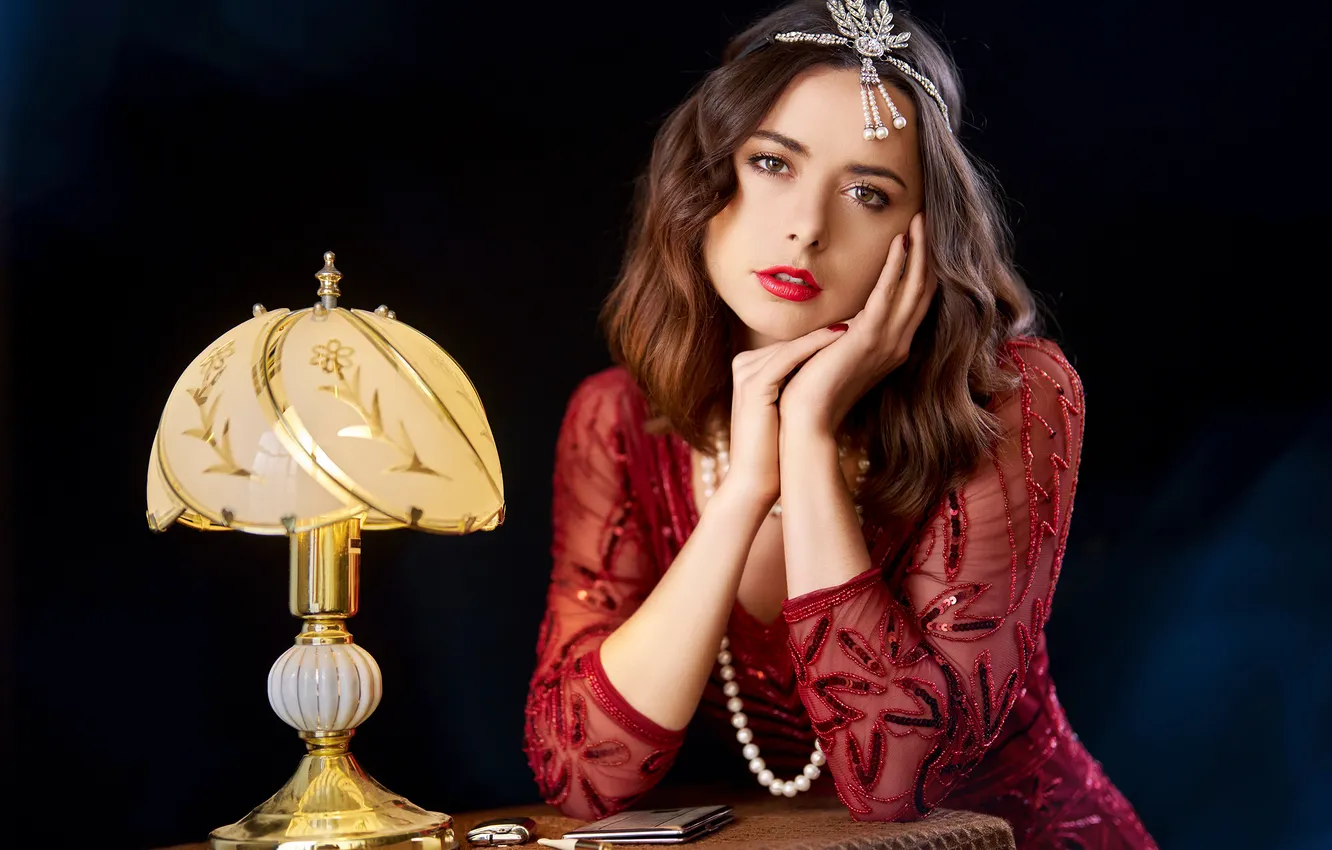 Photo wallpaper look, lamp, hands, sitting