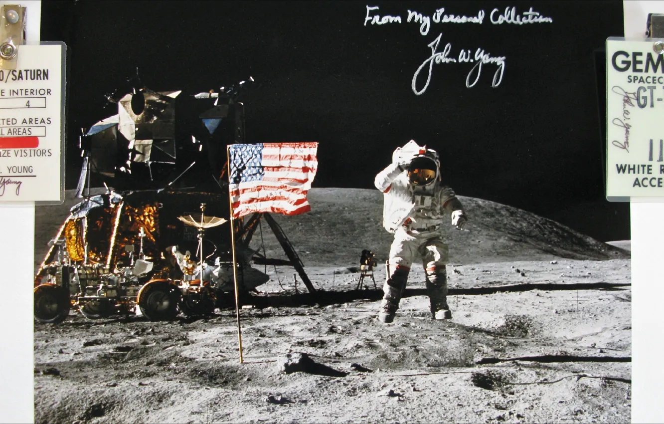 Photo wallpaper NASA, Space, history, white room, autograph, Apollo-16