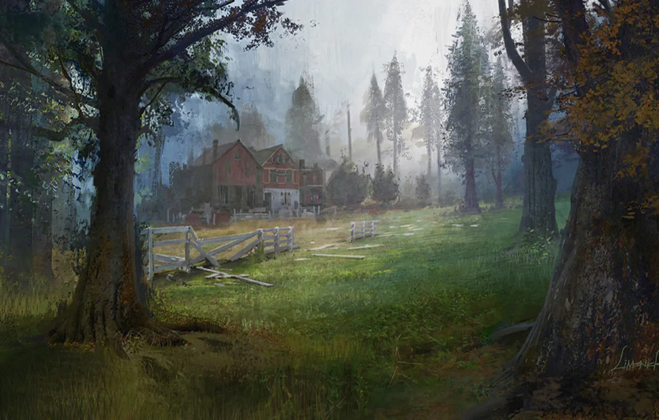Photo wallpaper forest, trees, house, art, The Last of Us
