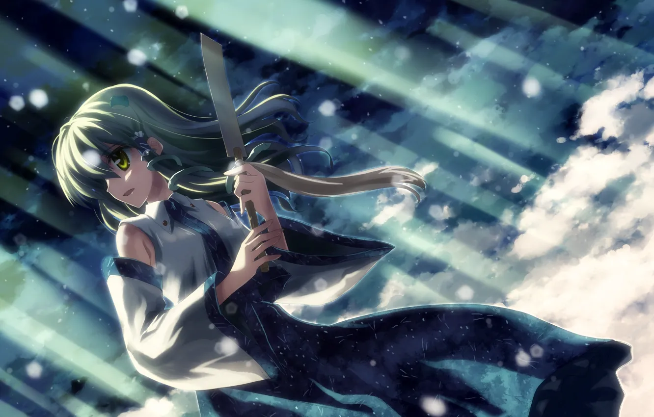 Photo wallpaper snow, knife, green hair, touhou, kochi have done the art