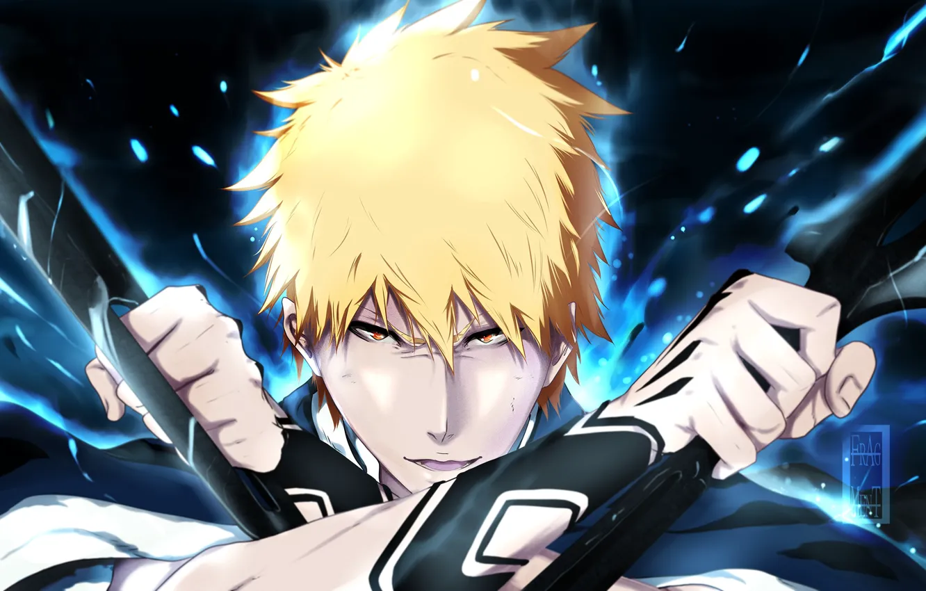 Photo wallpaper look, smile, weapons, magic, guy, Bleach, Bleach, Kurosaki Ichigo