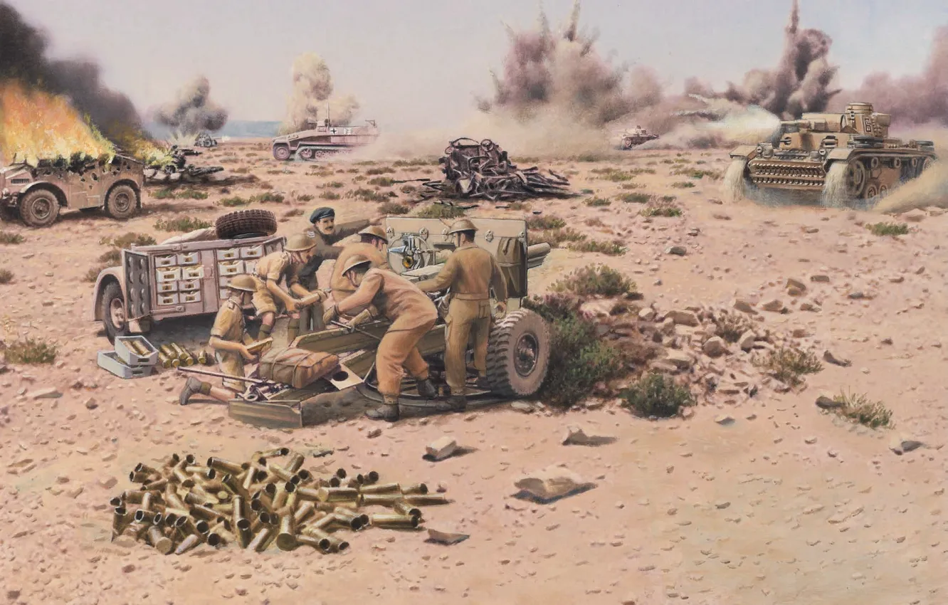 Photo wallpaper sand, war, desert, Germany, battle, art, tank, UK