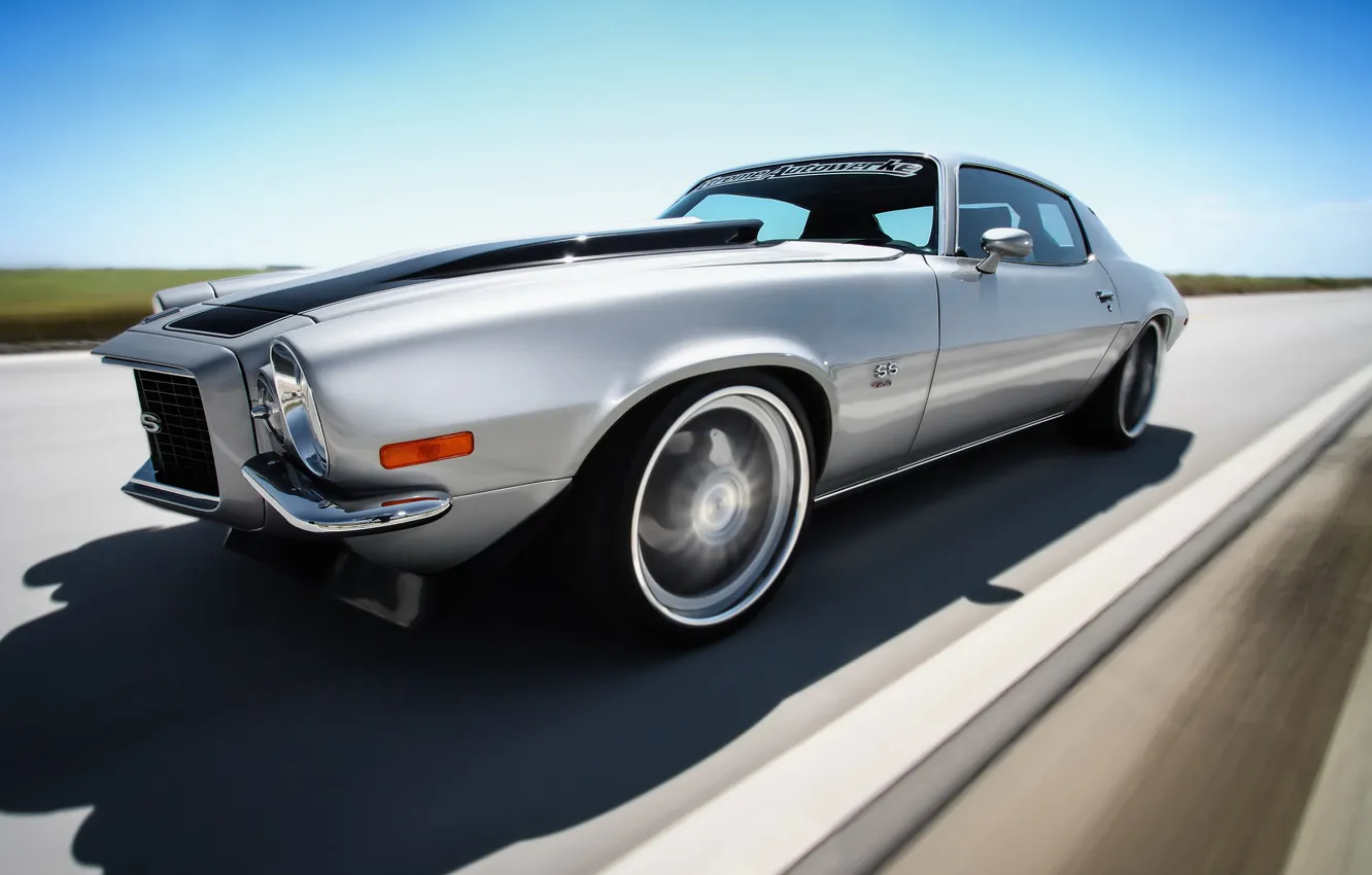 Photo wallpaper in motion, muscle car, Chevrolet Camaro, Chevrolet