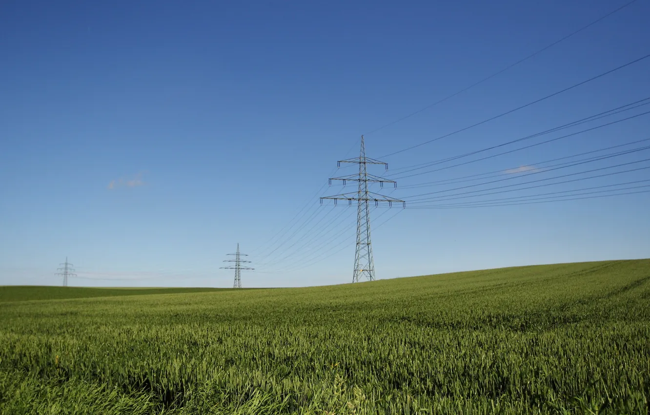 Photo wallpaper field, the sky, power lines
