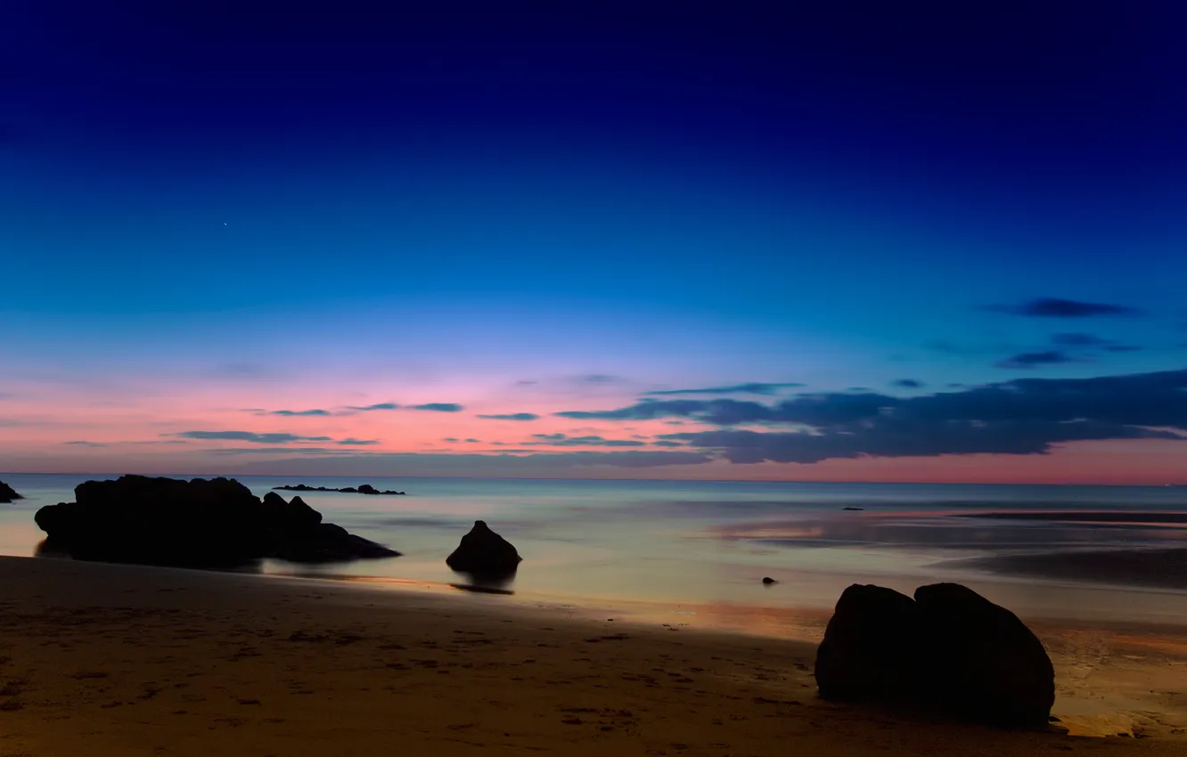 Photo wallpaper sea, the sky, sunset, stones