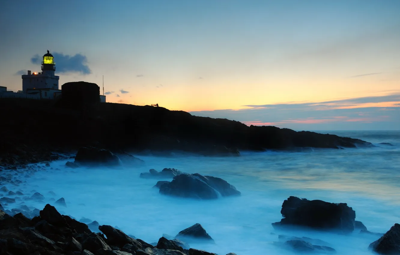 Photo wallpaper sea, landscape, night, lighthouse