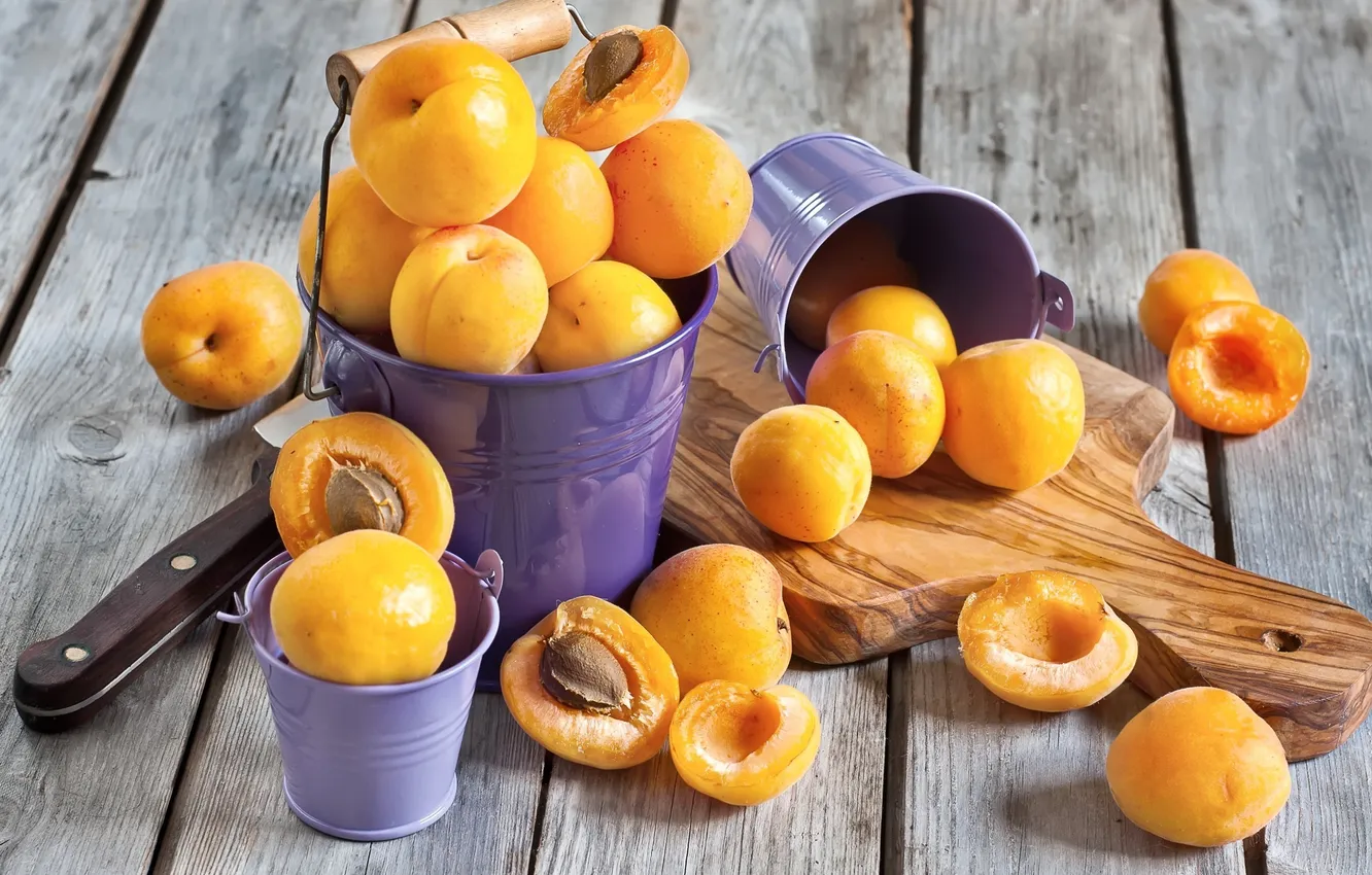 Photo wallpaper bone, slices, bucket, apricots, apricots, seeds, Buckets, sliced