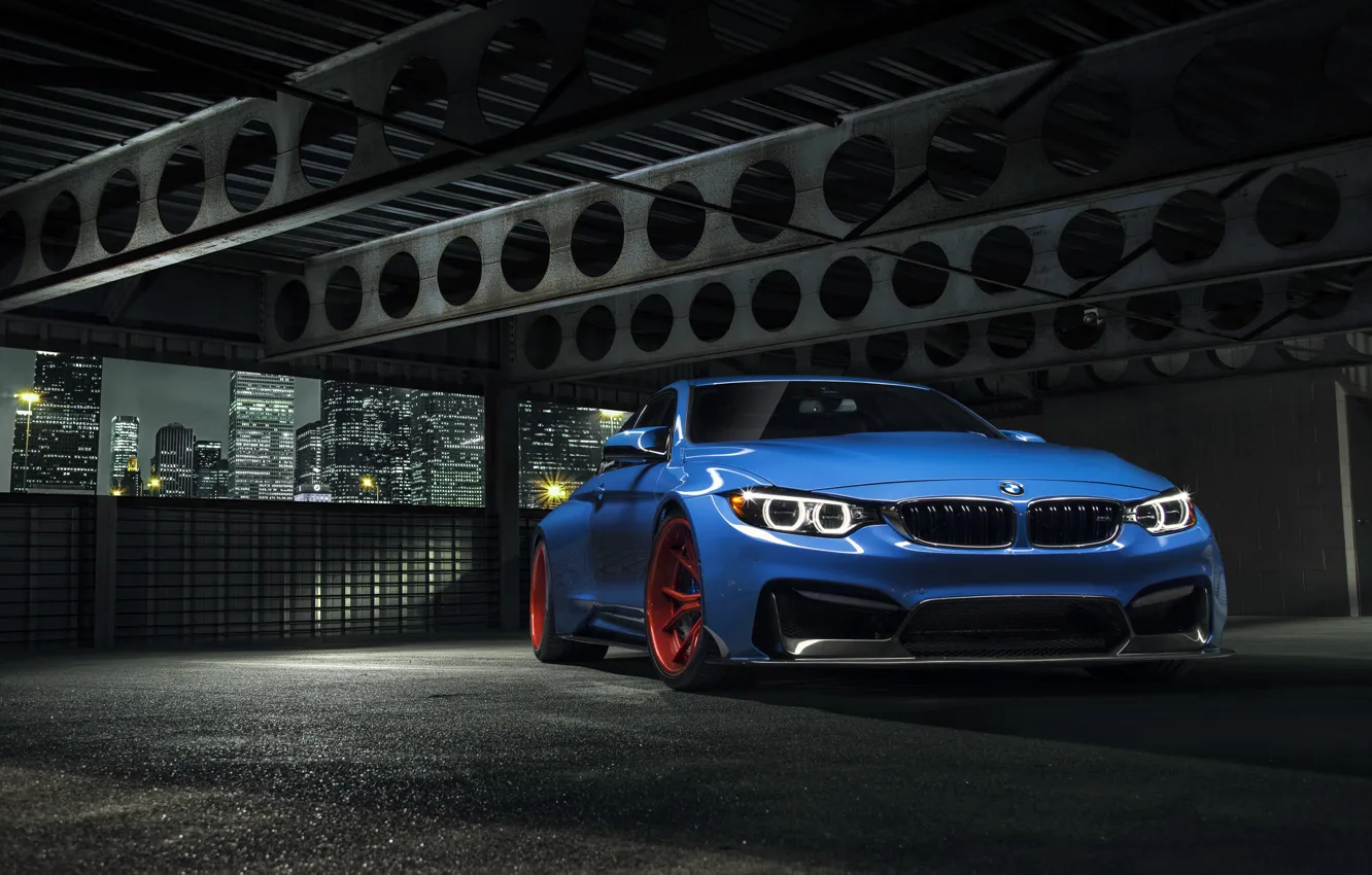 Photo wallpaper BMW, City, Blue, Front, Vorsteiner, Wheels, Widebody, Photoshoot