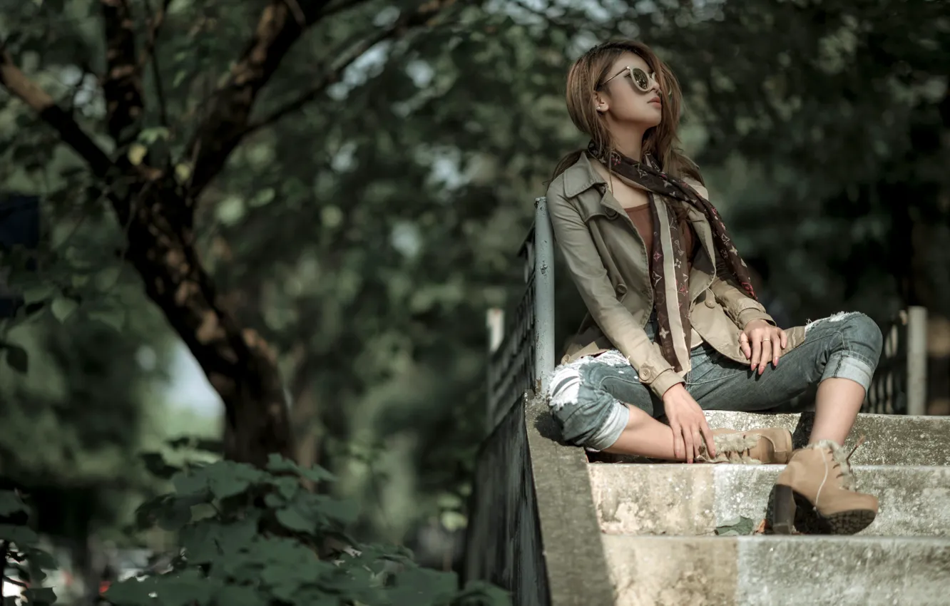 Photo wallpaper girl, street, Asian