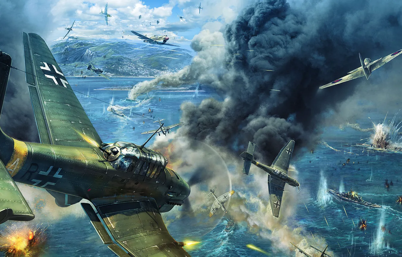 Photo wallpaper war, attack, figure, ship, art, Ju-87, the simulator, Gaijin Entertainment
