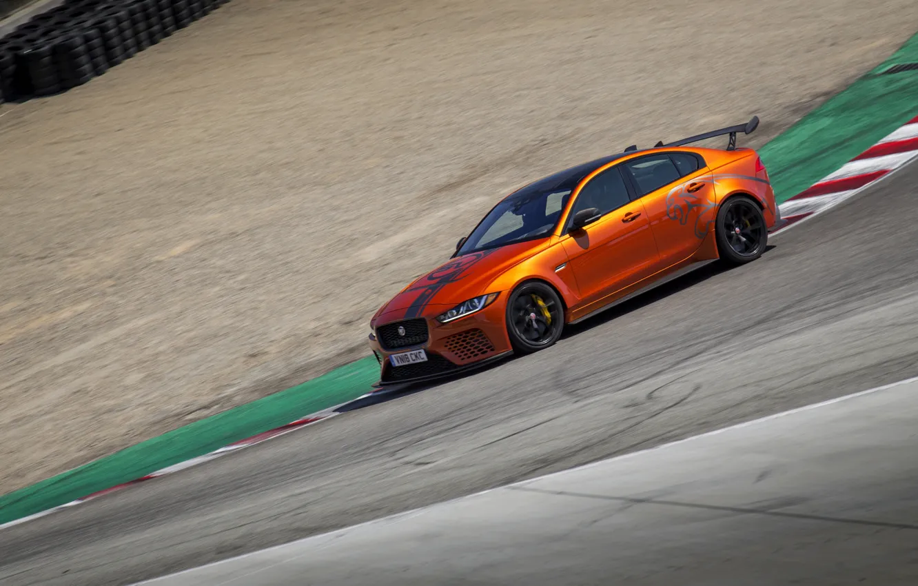 Photo wallpaper orange, track, Jaguar, 2018, XE SV Project 8