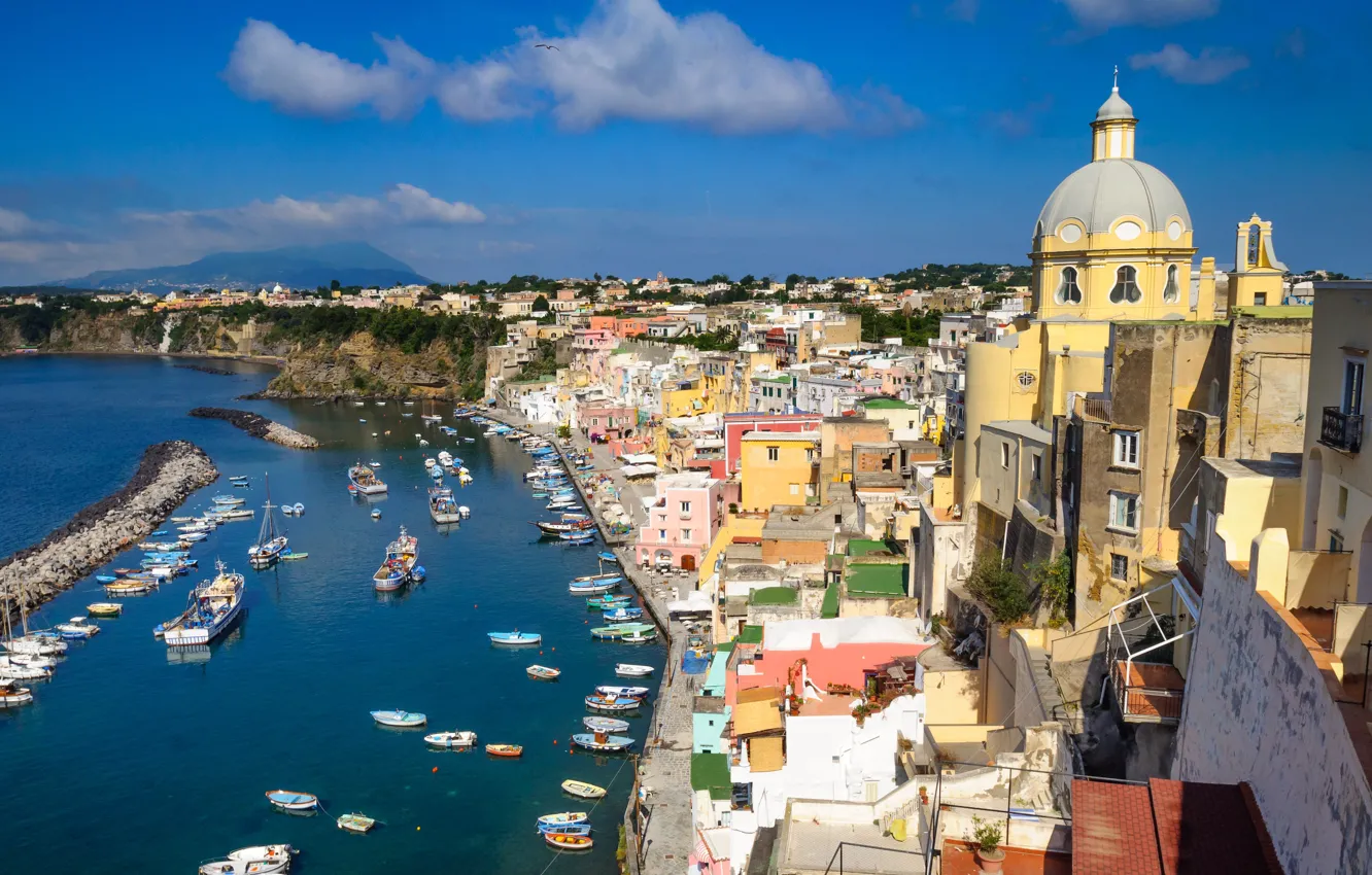 Photo wallpaper sea, home, Italy, Cathedral, Procida