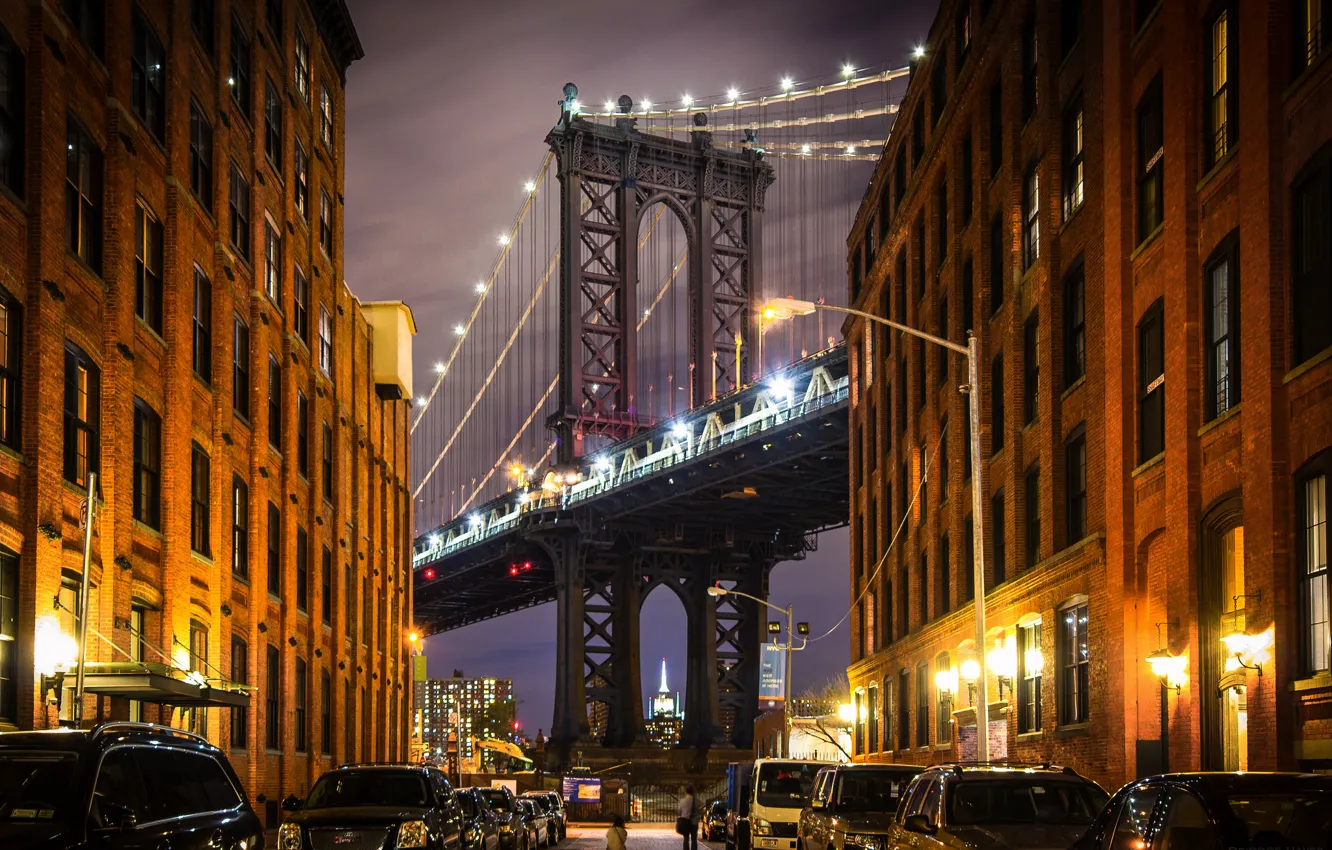 Photo wallpaper street, home, New York, USA, Manhattan, Manhattan bridge