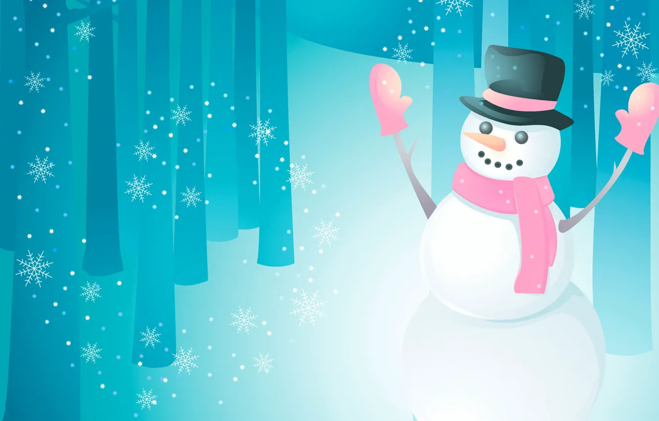 Photo wallpaper winter, holiday, snowman, postcard