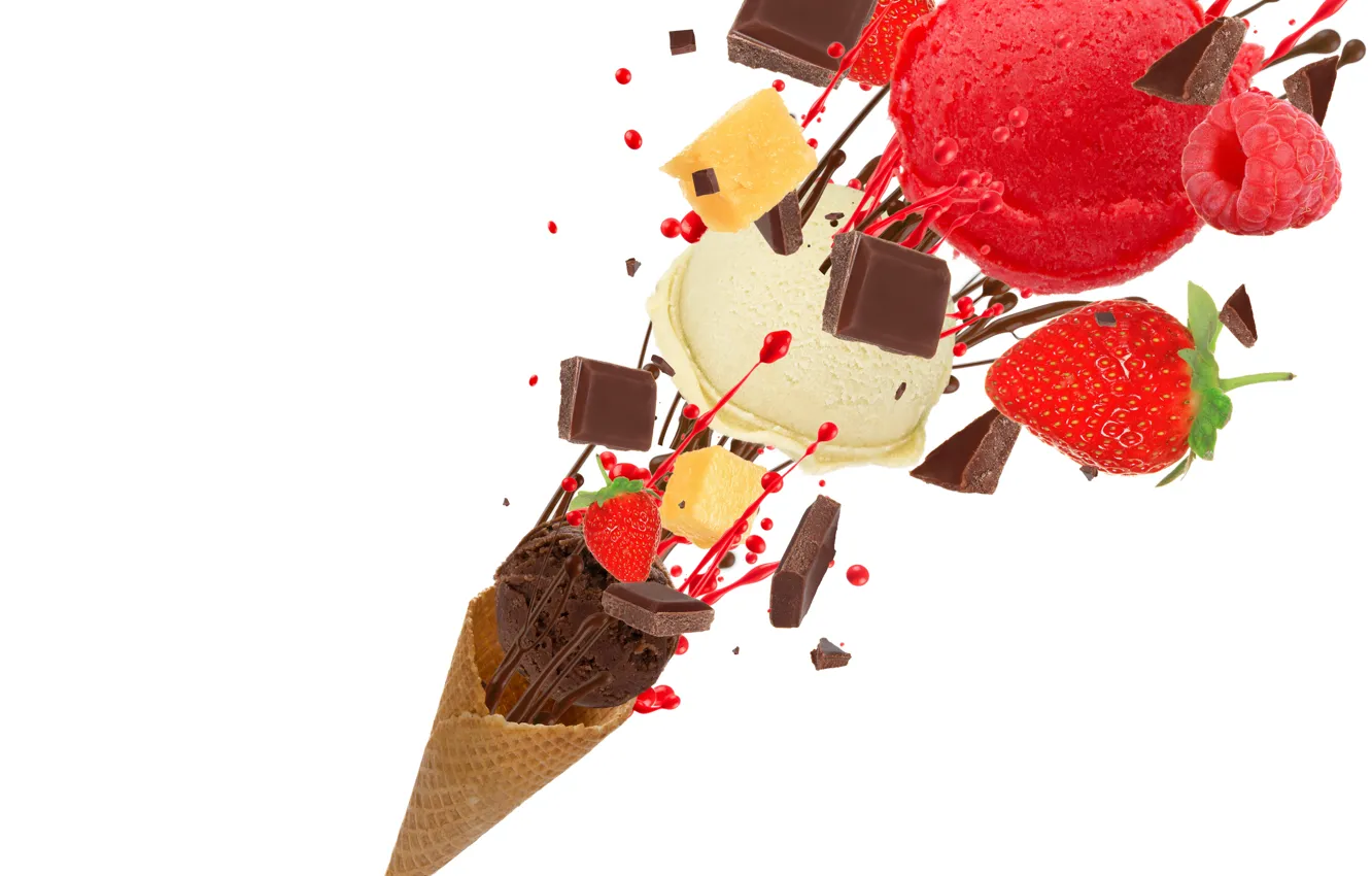 Photo wallpaper raspberry, chocolate, strawberry, ice cream, dessert, sweet