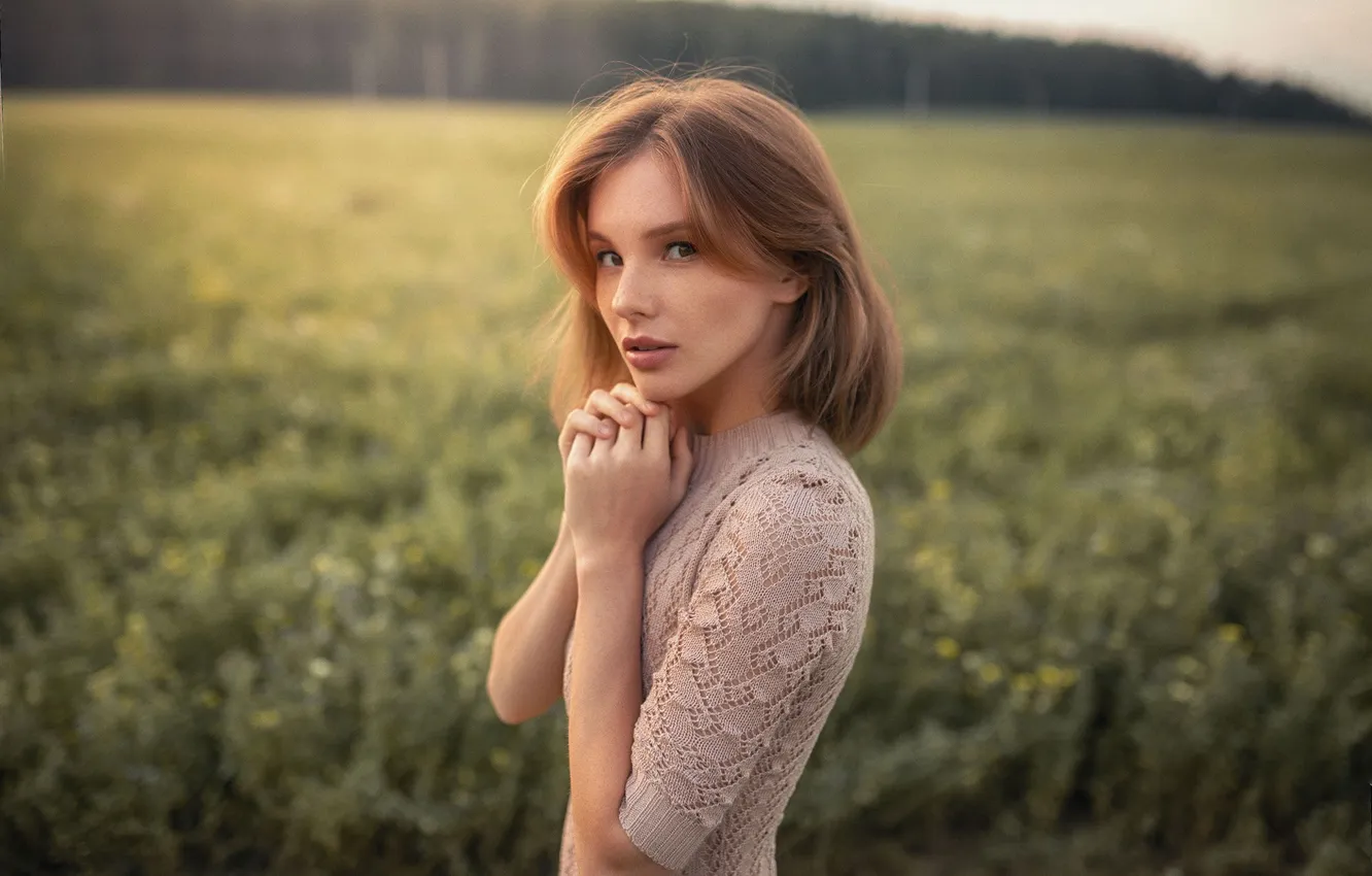 Photo wallpaper field, girl, model, Portrait photography, Alex Shaklein