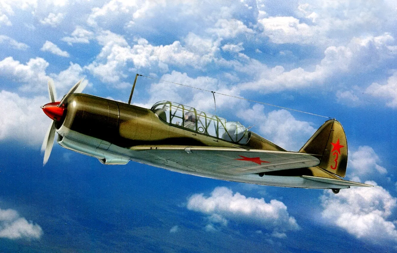 Photo wallpaper the sky, clouds, art, bomber, WWII, Soviet, Su-2, middle