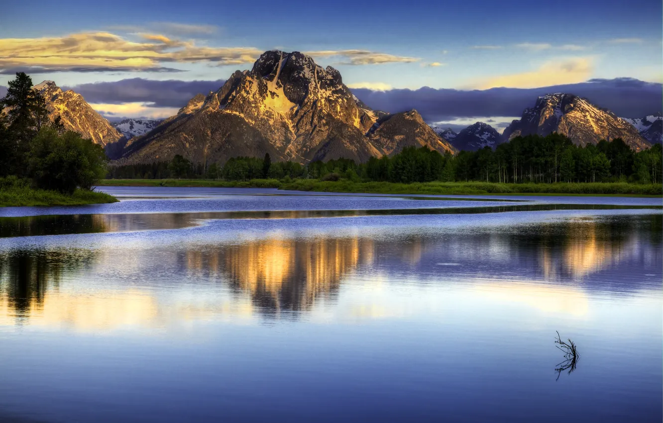 Photo wallpaper forest, the sky, water, mountains