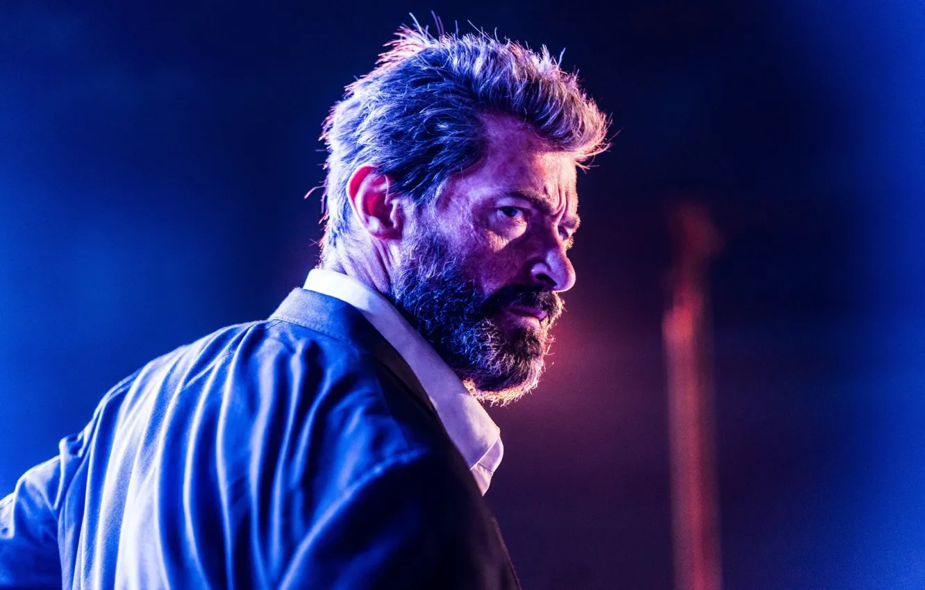 Photo wallpaper cinema, Wolverine, Hugh Jackman, X-Men, Logan, blue, man, Marvel