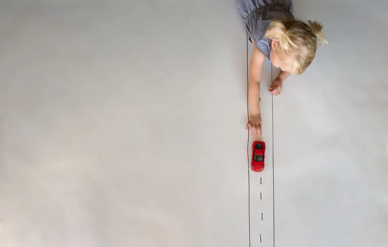 Photo wallpaper road, machine, girl