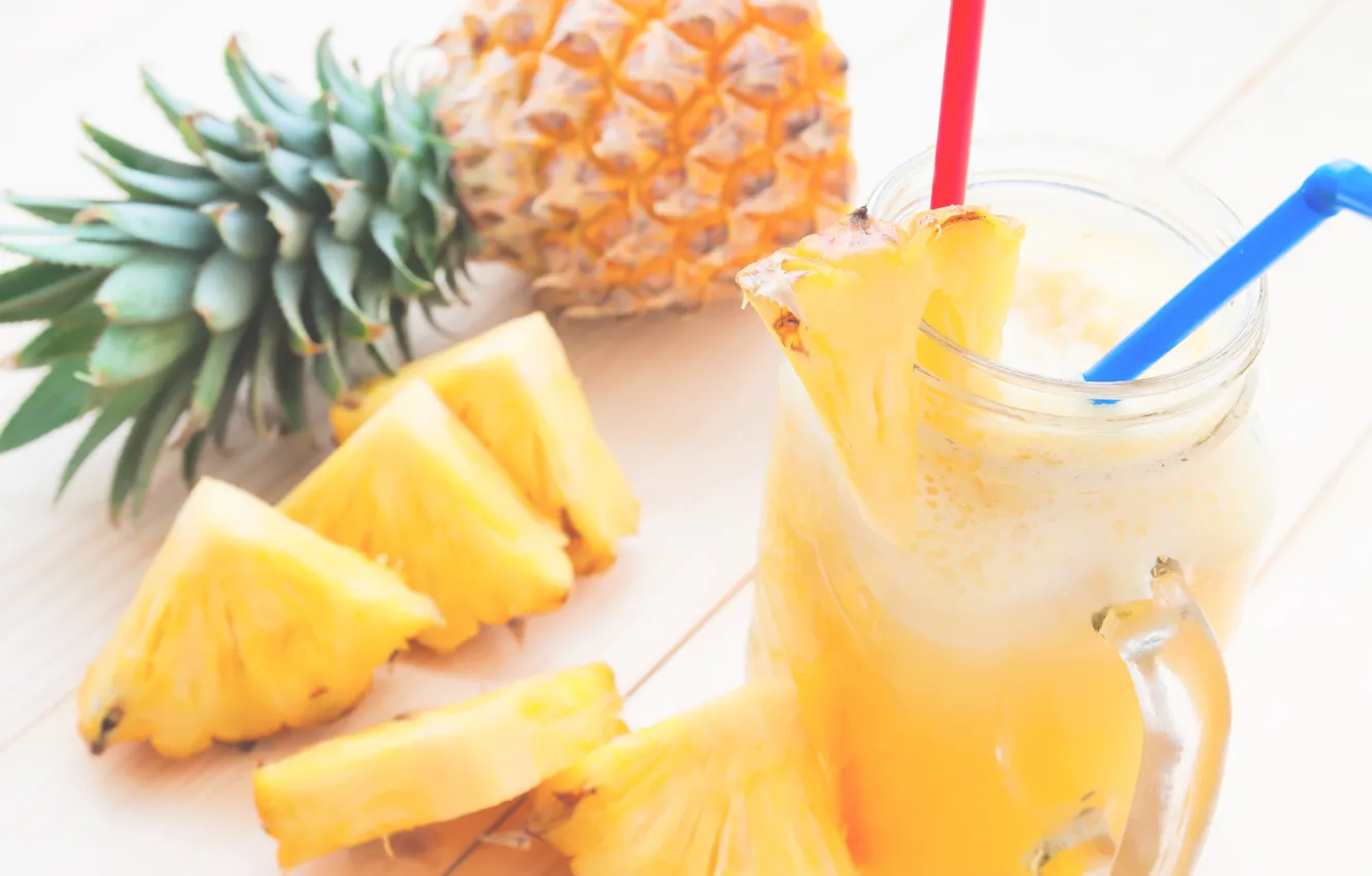Photo wallpaper tube, slices, juice, background, pineapple