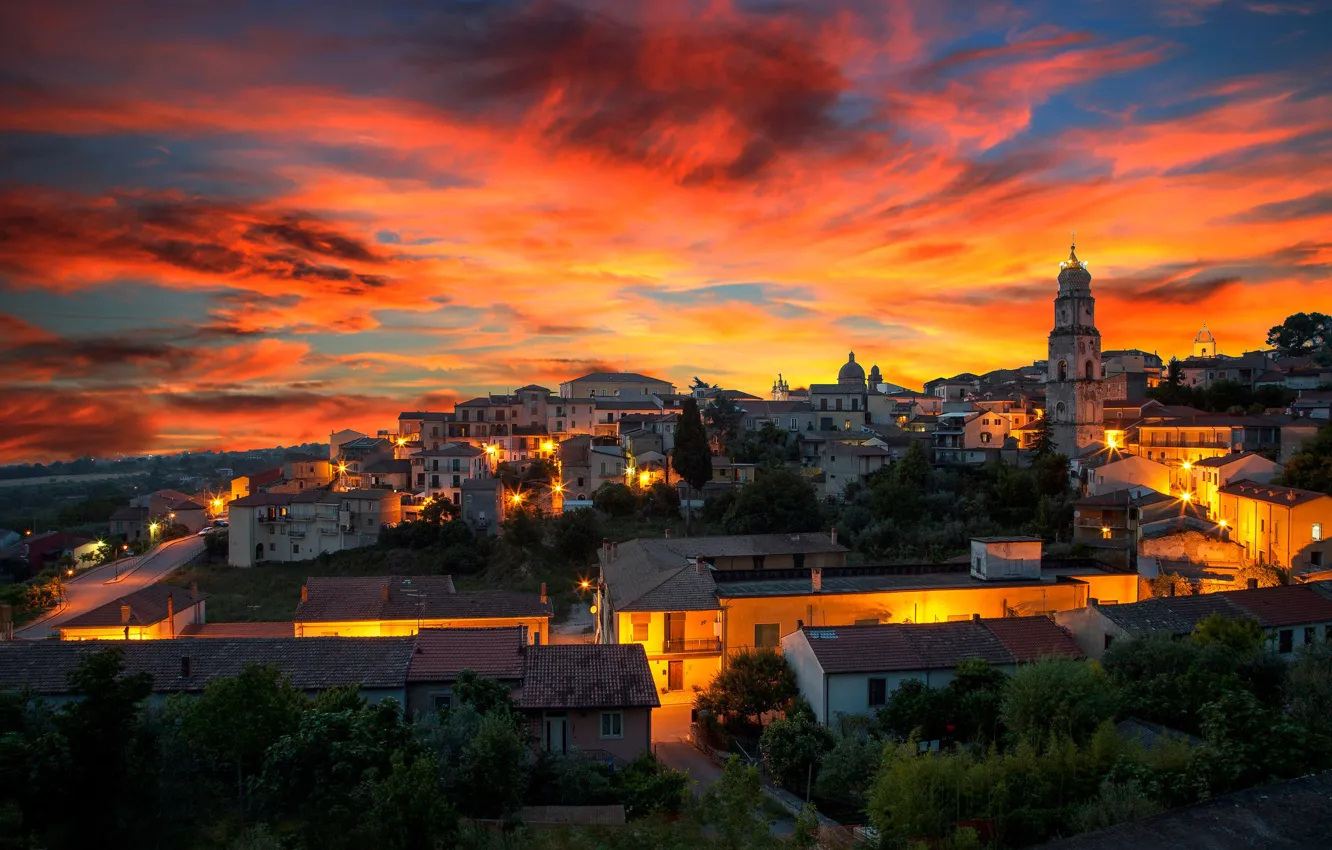 Photo wallpaper clouds, lights, Italy, glow, Campaign, Fontanarosa