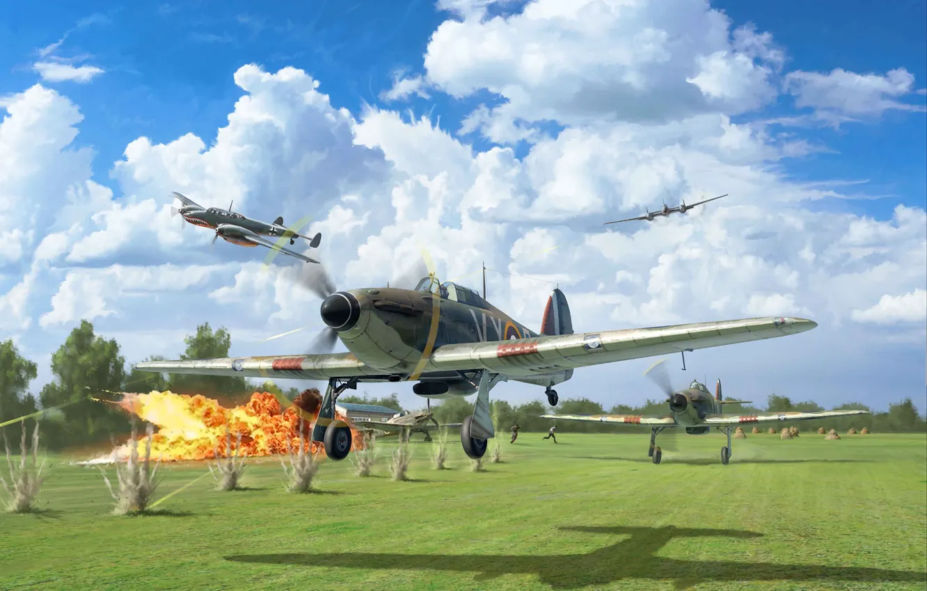 Photo wallpaper UK, fighter-bomber, fighter-interceptor, Battle of Britain, RAF, Hawker Hurricane Mk.I, Gianluca Capaldo
