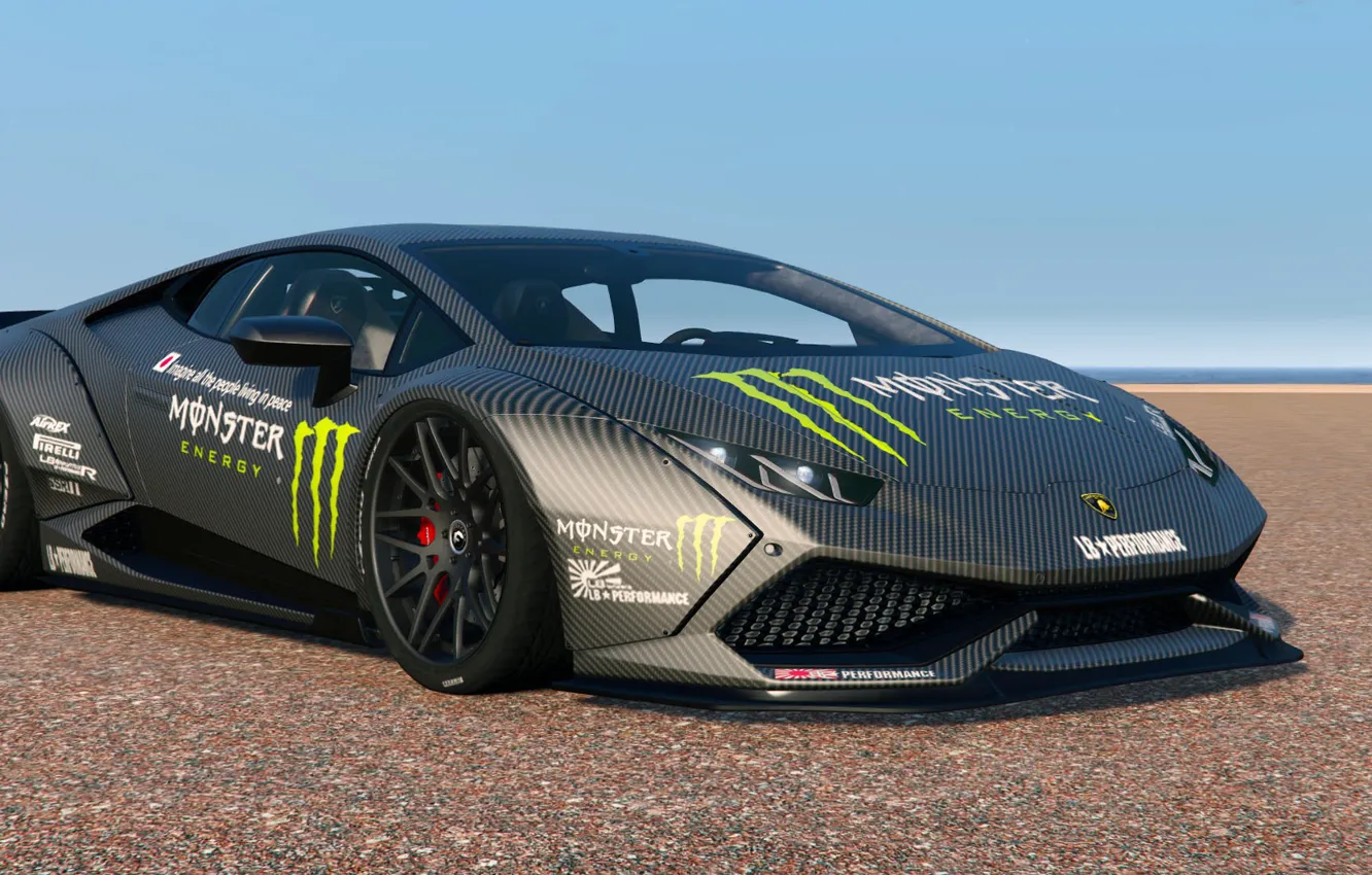 Photo wallpaper desert, Lamborghini, blue sky, exterior, Huracan, LP-610, LibertyWalk, Monster livery