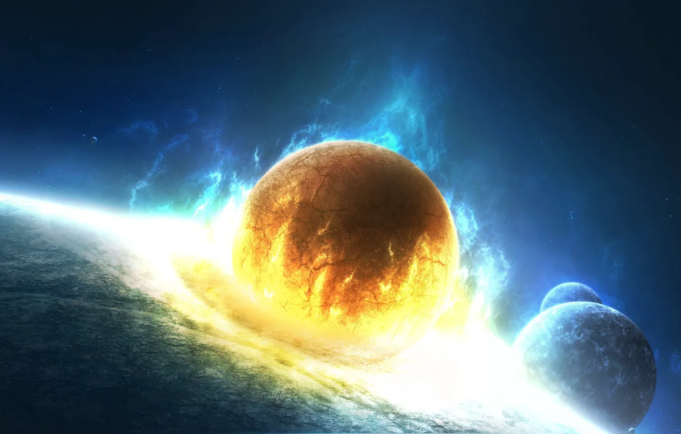 Photo wallpaper space, the explosion, cracked, fire, planet, blow, Lost in Flames
